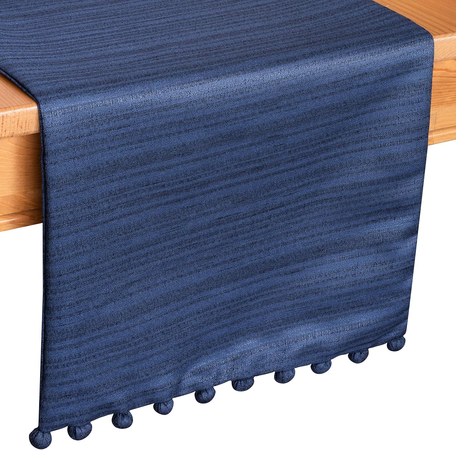 The White Petals Dark Blue Dining Table Runners (13x72 inch, Pack of 1, Pom Pom Trim) Fabric Lined | Properly Finished, No Fray Edges | for Home, Kitchen, Dining Room, Holiday, Wedding Party Décor