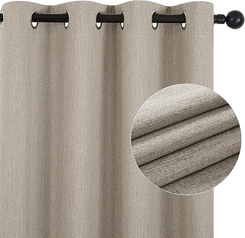 Miniatura 8 de Deconovo Cortinas opacas completas, cortinas de lino con aislamiento térmico, 84 pulgadas de largo, juego de 2 paneles para sala de estar (lino, 52