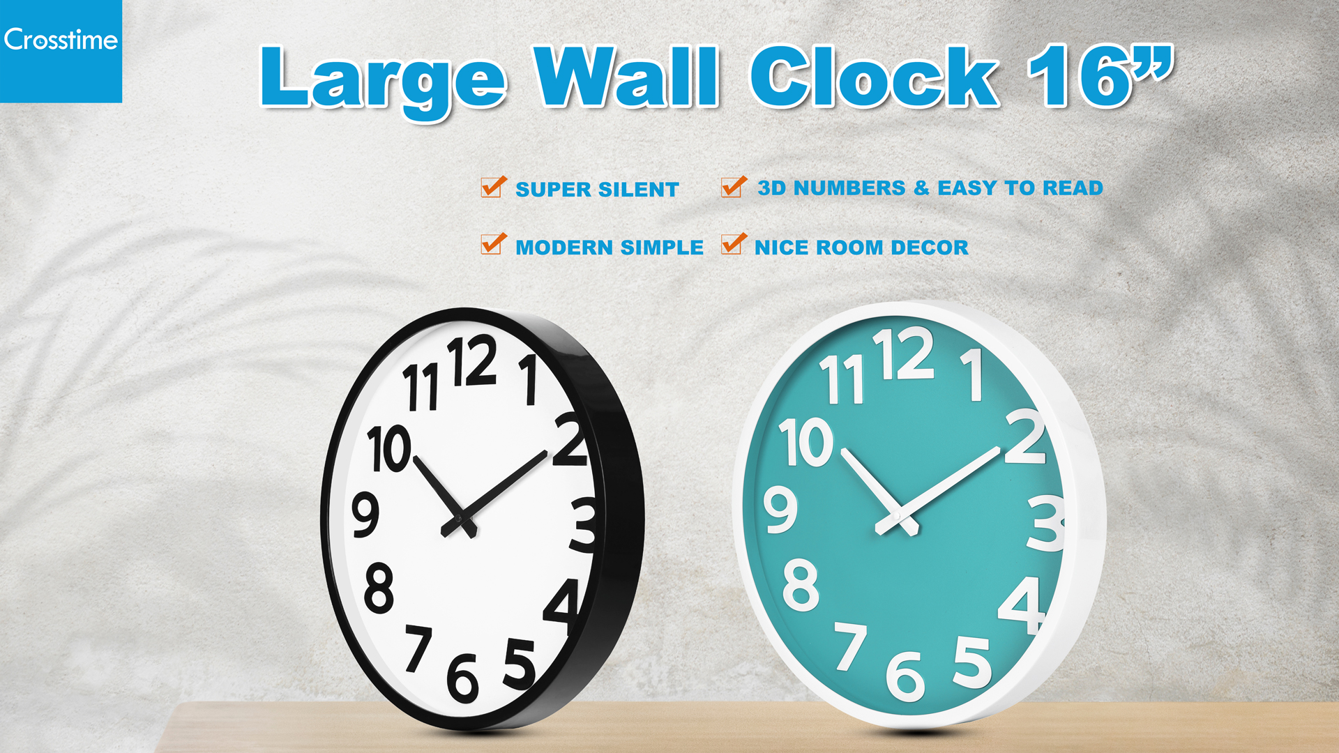 Amazon.com: Crosstime 16 Inch Wall Clock - Large 3D Numbers Easy