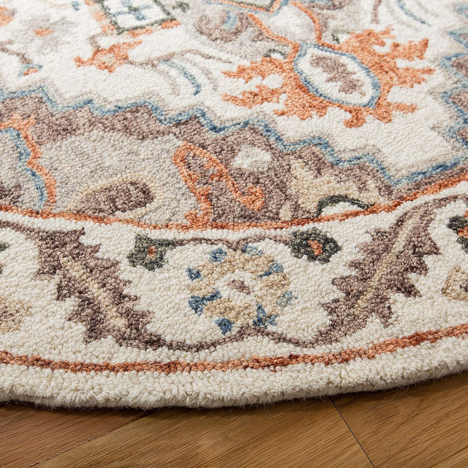 SAFAVIEH Micro-Loop Collection Area Rug - 5' Round, Ivory & Rust, Handmade Wool, Ideal for High Traffic Areas in Living Room, Bedroom (MLP904A)