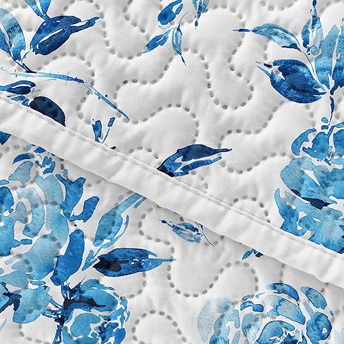 Miniatura 7 de Asuexpect Colcha floral azul y blanca tamaño matrimonial Queen de 3 piezas, colcha botánica ligera, reversible, de microfibra suave, para todas las