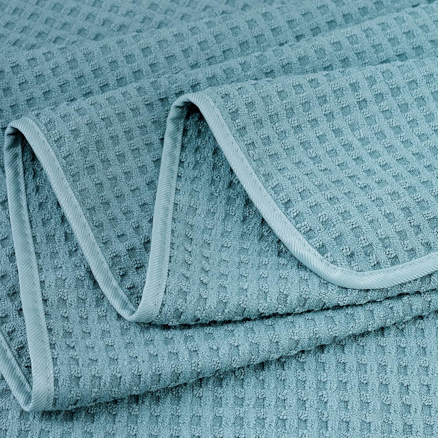 POLYTE Microfiber Oversize Quick Dry Lint Free Bath Towel, 60 x 30 in, Set of 2 (Green, Waffle Weave) - Image 3