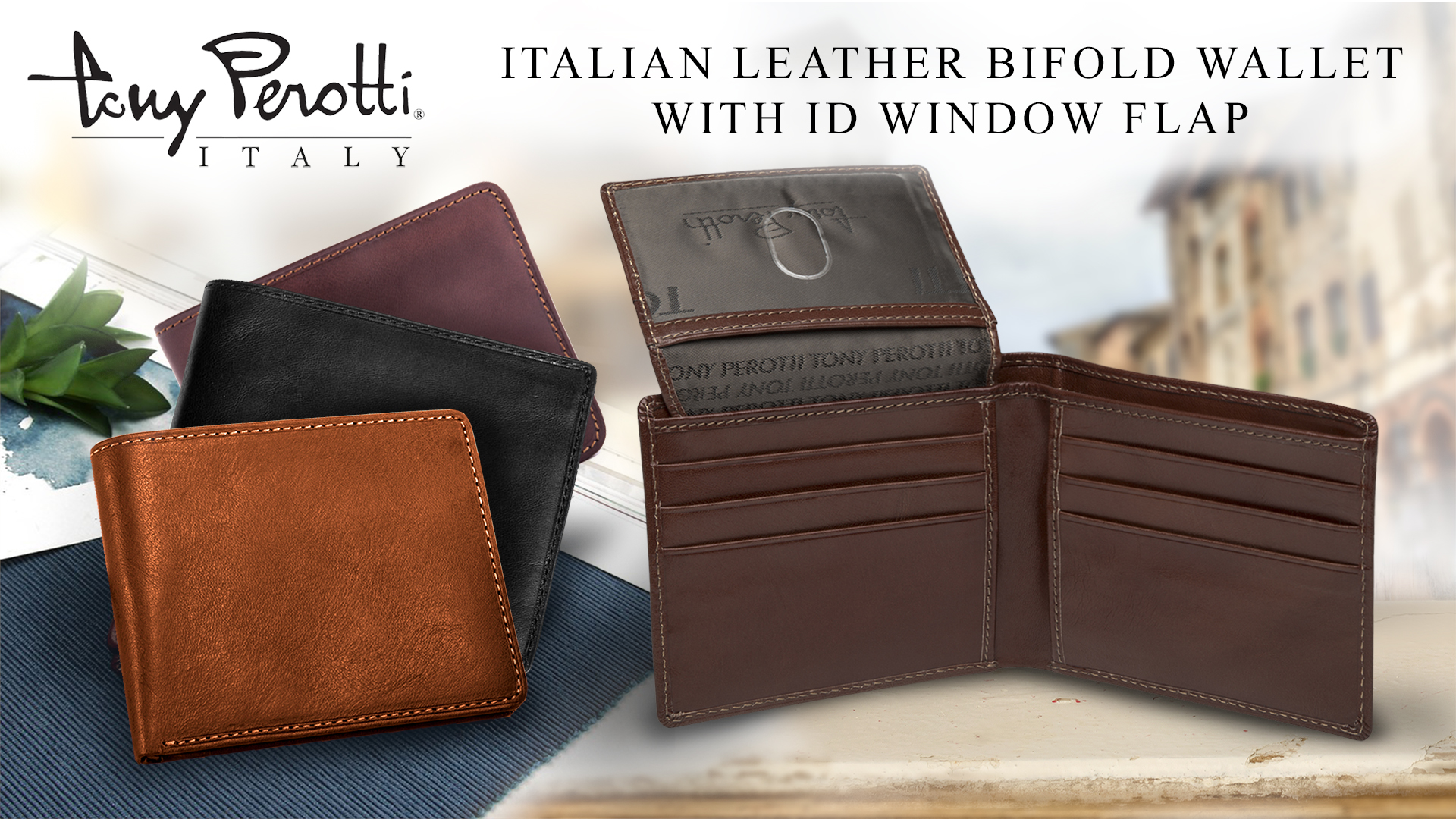 Tony Perotti Men's Italian Leather Bifold Wallet - Slim RFID Blocking, Full Grain Leather, Made In Italy, Gift Box