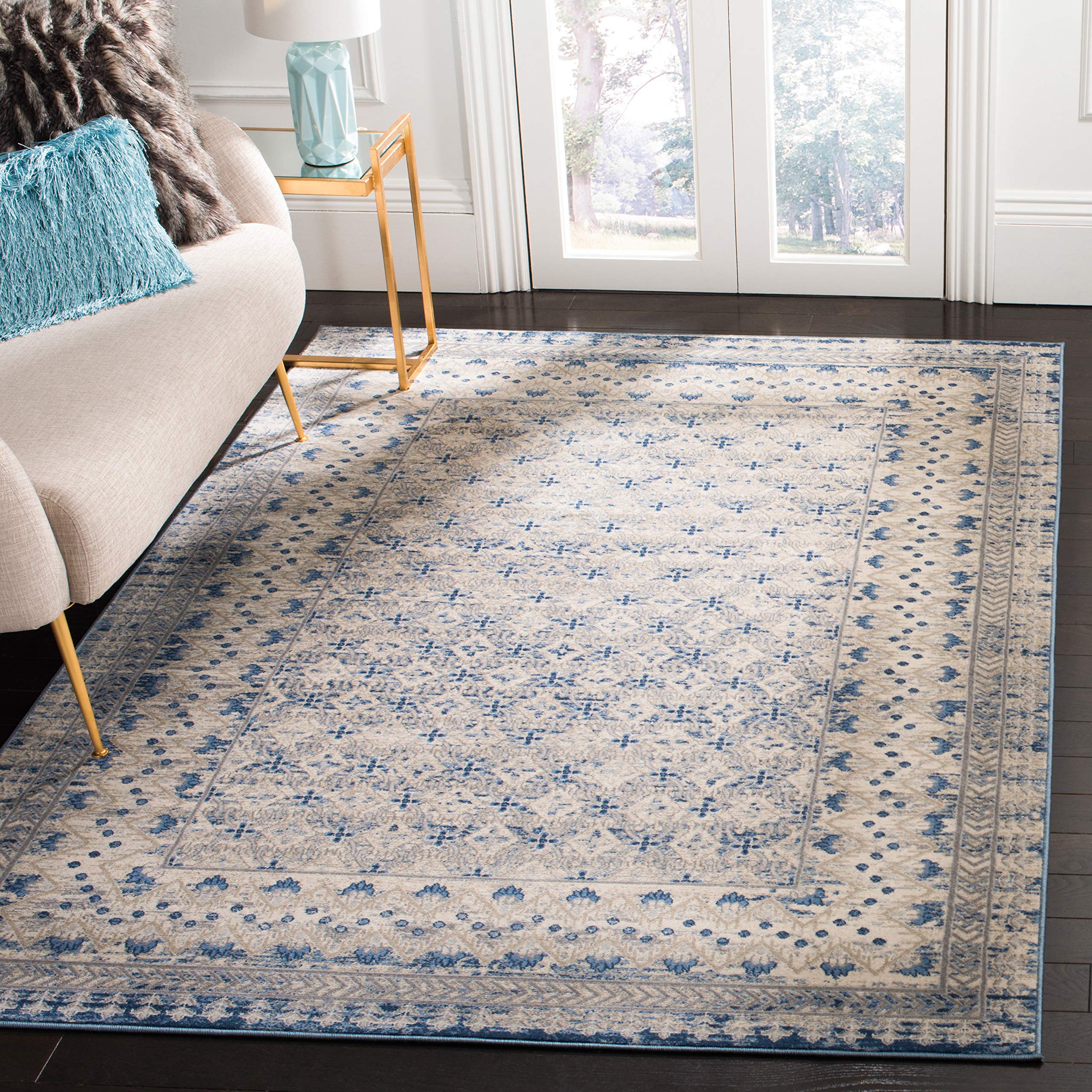 Brentwood Collection Area Rug - 6' x 9', Light Grey & Blue, Traditional Oriental Distressed Design, Non-Shedding & Easy Care, Ideal for High Traffic Areas in Living Room, Bedroom (BNT899G)