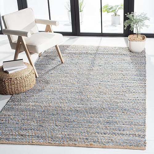 Safavieh - Colección Cape Cod CAP350A, tapete tejida a mano en algodón natural y azul, Yute