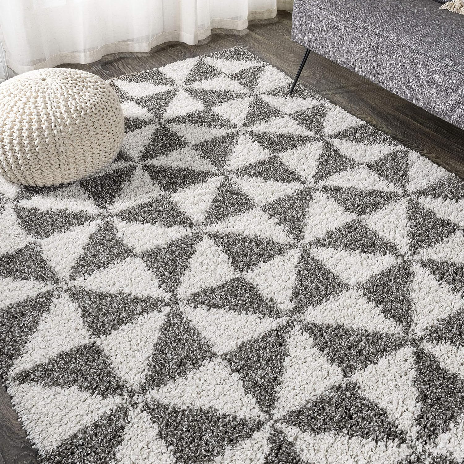 JONATHAN Y Geometric Shag Beige/Dark Gray Indoor Area Rug 3X5 ft, Alcudia for Living Room, Bedroom, Kitchen, Office, Easy-Cleaning, High Traffic, Pet-Friendly, Non-Shedding SHG100A-3