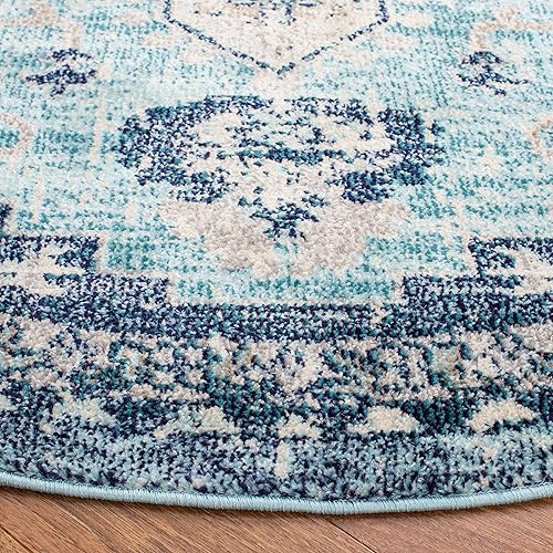 Miniatura 3 de Safavieh Madison Collection MAD473K Tapete redondo de 5 pies, verde azuladoazul marino, chic y bohemio, desgastado, medallón, retiene fibras, fácil