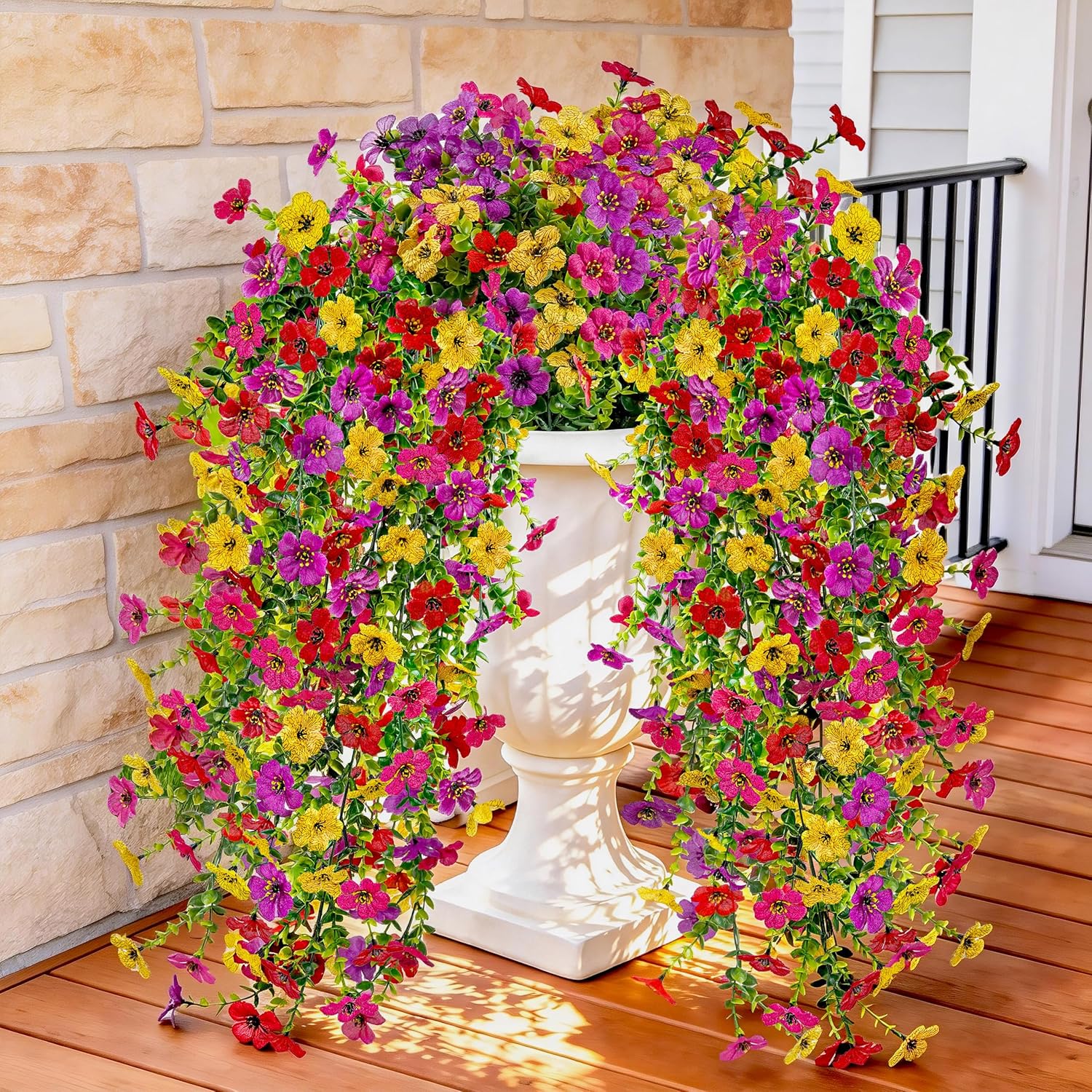 Der Rose UV Resistant Artificial Hanging Flowers for Outdoors, 12Pcs Silk Fake Dasiy Faux Hanging Flowers for Outdoor Planter Porch Balcony Yard Decor