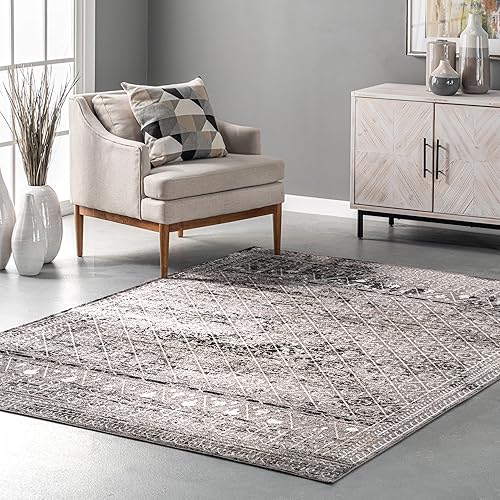 nuLOOM Prestyn - Alfombra tribal con diseño de enrejado, lavable a máquina, 4 x 6 pulgadas, color gris disponible en Yaxa El Salvador