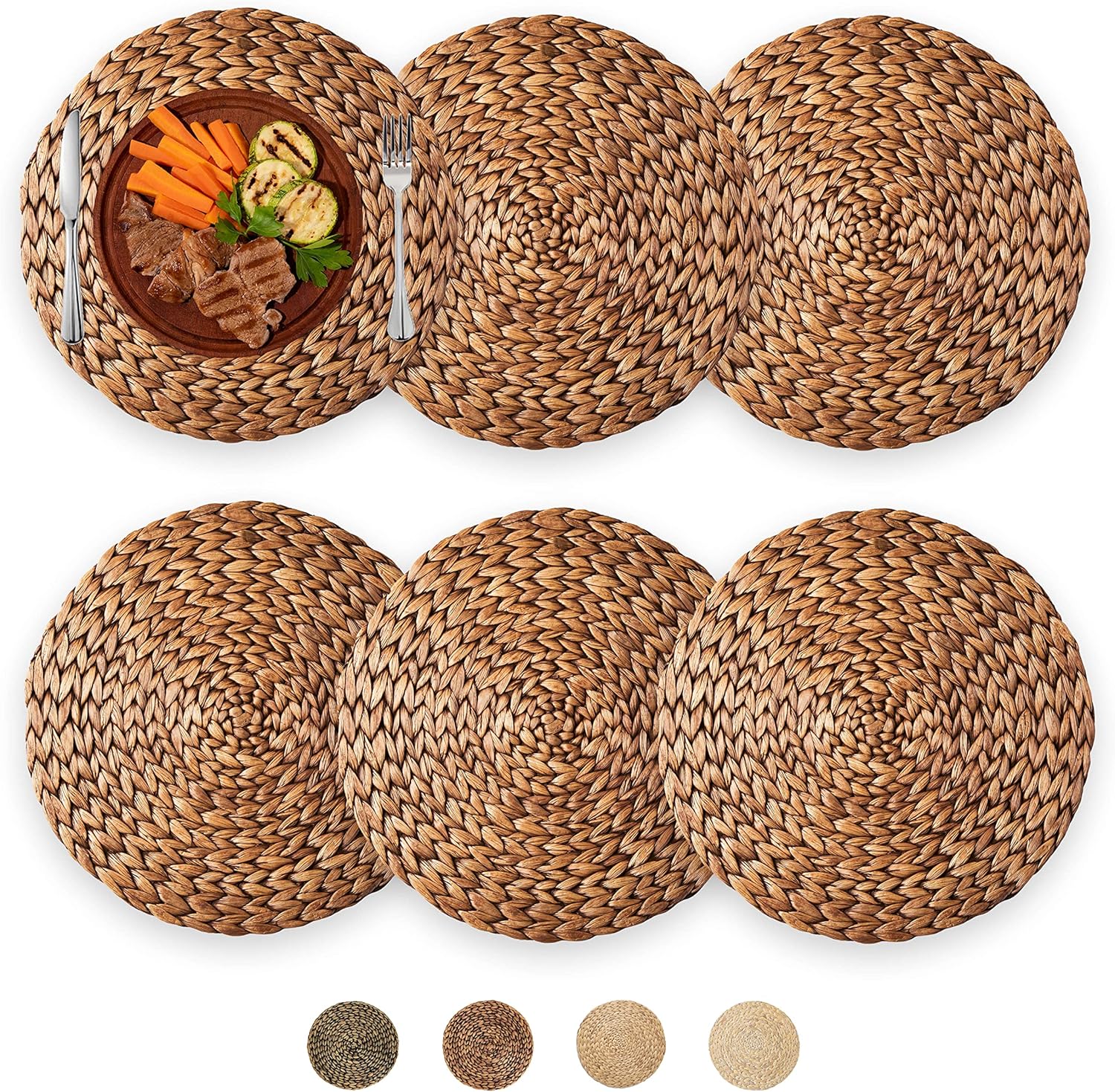 13.8" Decocoon Set of 6 Brown Woven Placemats, Rattan