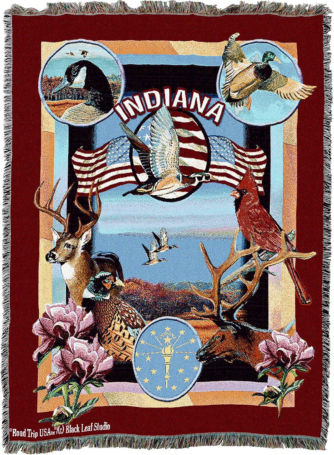 Pure Country Weavers State of Indiana Blanket by Dwight D Kirkland - Gift Tapestry Throw Woven from Cotton - Made in the USA (72x54)