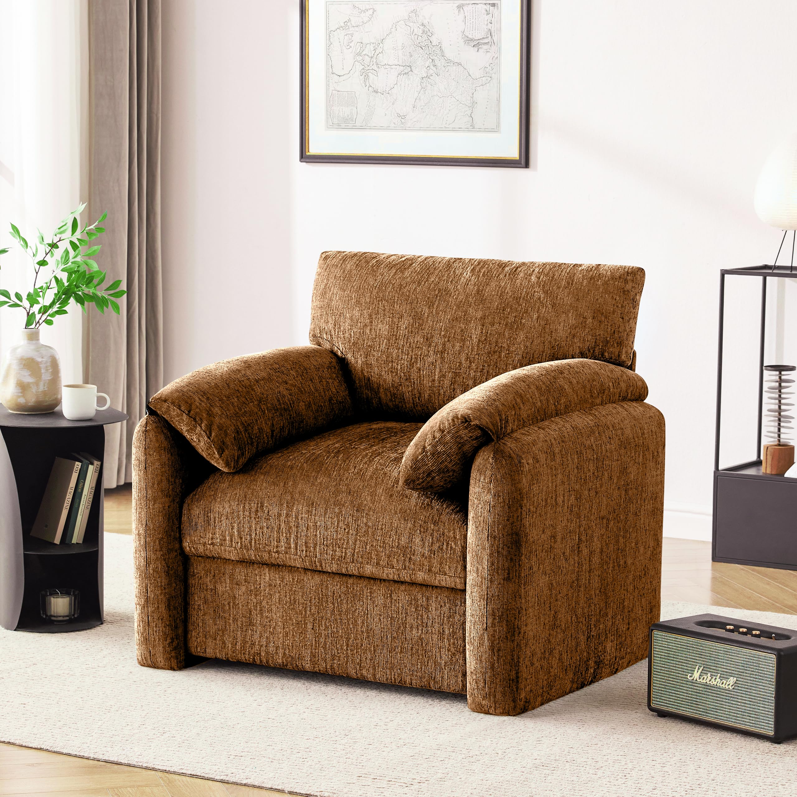 Howjoe Chenille Oversized Armchair, 38.6'" Wide Accent Chairs for Living Room & Bedroom Modern Lounge Chair, Upholstered Mid-Century Reading Chair (