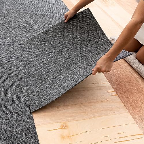 Mohawk Home 24' x 24' Indoor/Outdoor 0.25' Pile Height, Peel and Stick Carpet Tile, Grey Polyester, (15 Tiles) (60 sqft/