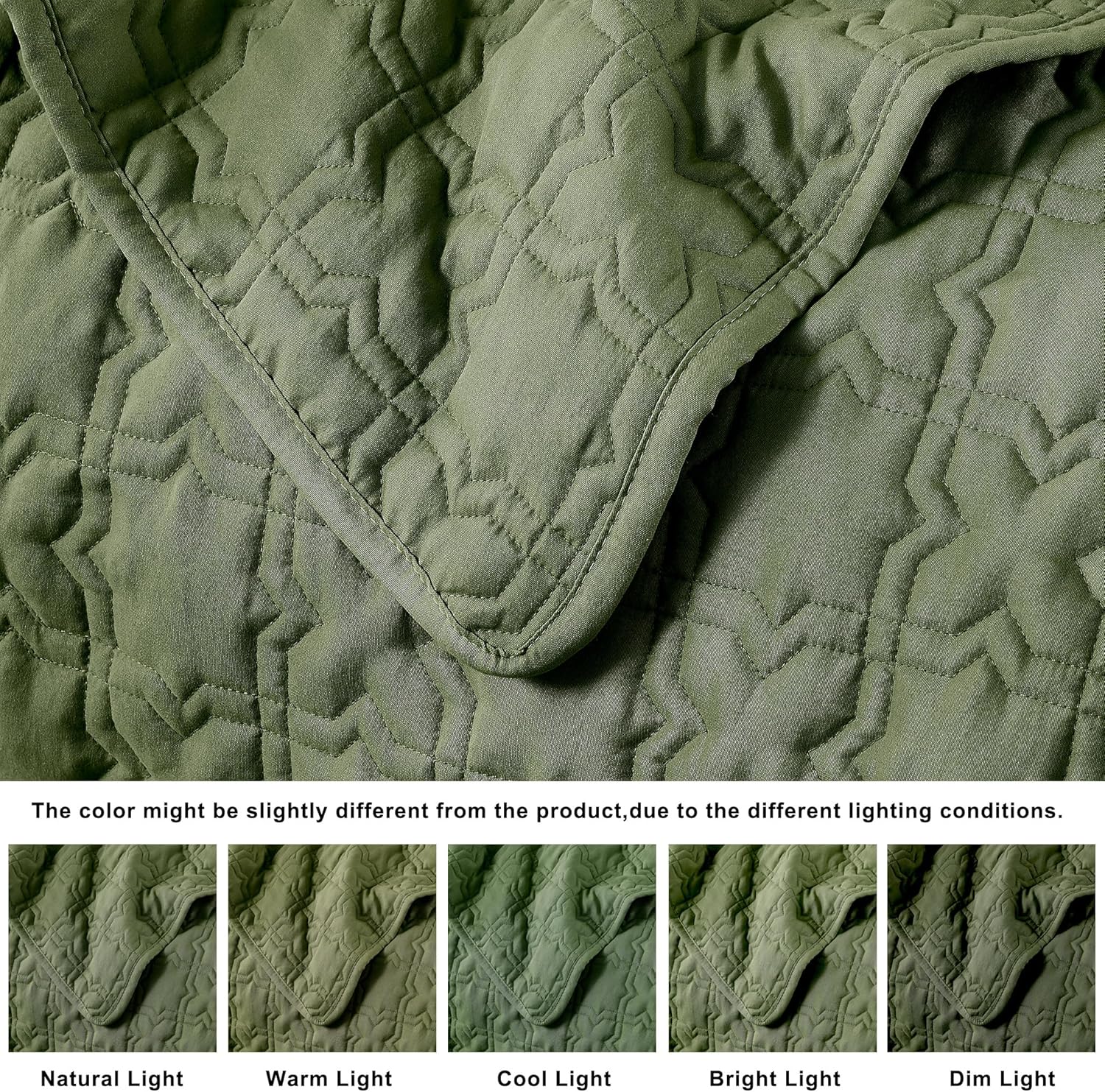 B2EVER Olive Green Twin Size Quilt Bedding Set with Pillow Sham, Ultra Soft Bedspread Coverlet, Lightweight Quilted Blanket Thin Comforter Bed Cover for All Season, 2 Piece, 68x90 inches