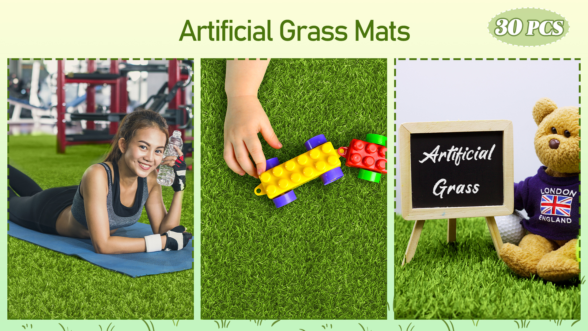 Amazon.com: TURSTIN 30 Pieces Artificial Grass Mat 12 x 12 Inch