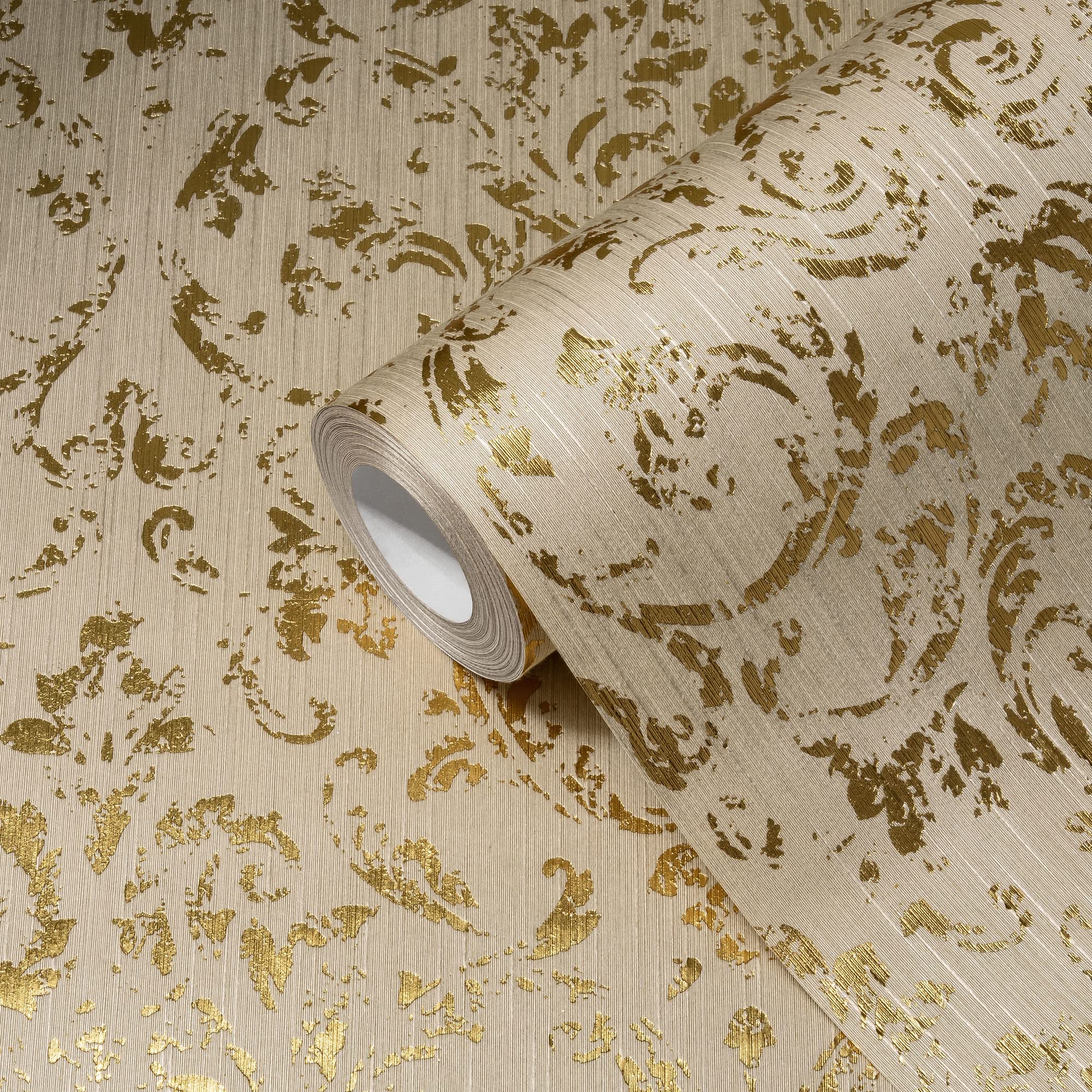 Architects Paper Tapeta tekstylna Metallic Silk tapeta z ornamentami barokowa 10,05 m x 0,53 m beżowy metalik Made in Germany 306602 30660-2