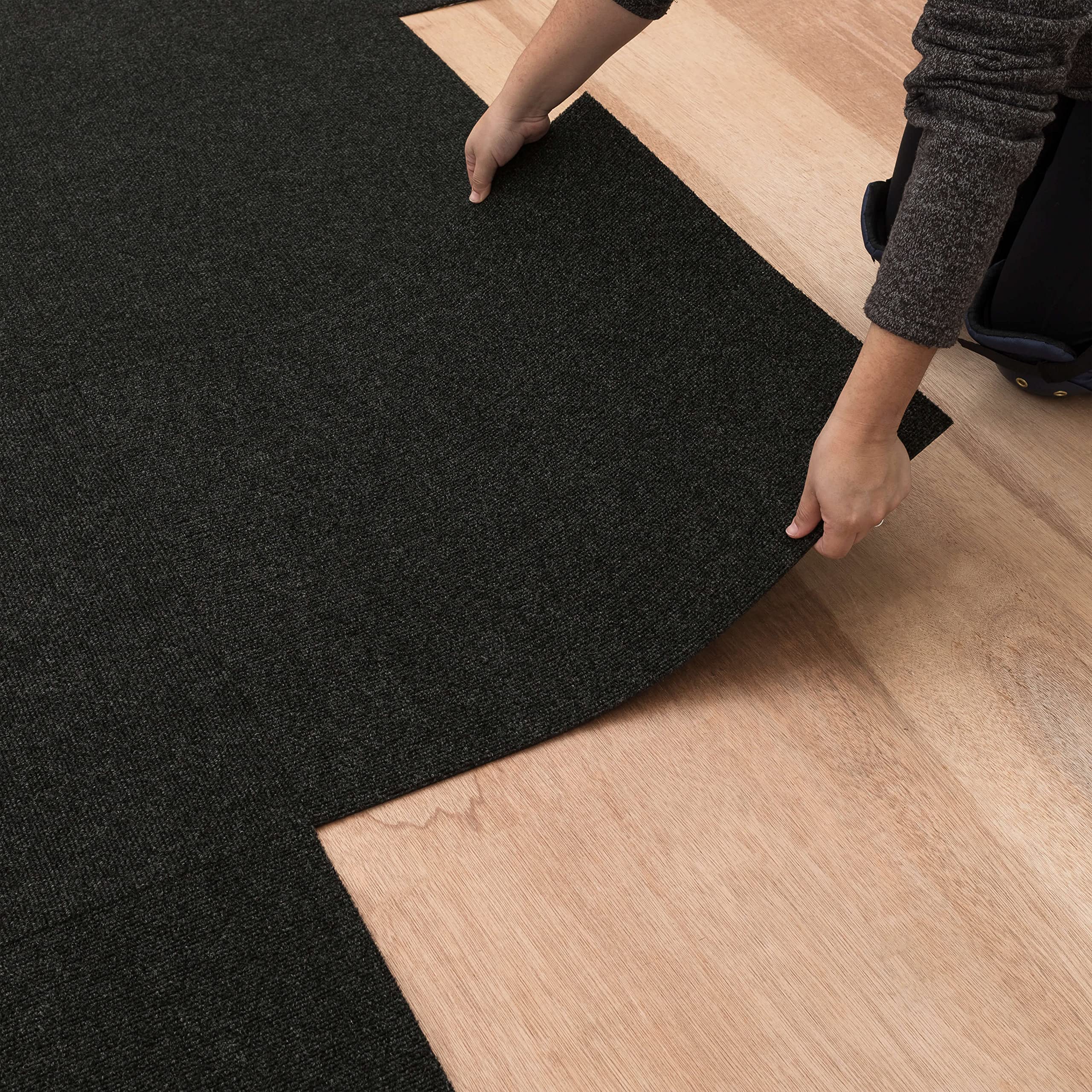 Mohawk Home 24" x 24" Indoor/Outdoor 0.25" Pile Height, Peel and Stick Carpet Tile, Black Polyester, (15 Tiles) (60 sqft/Box)