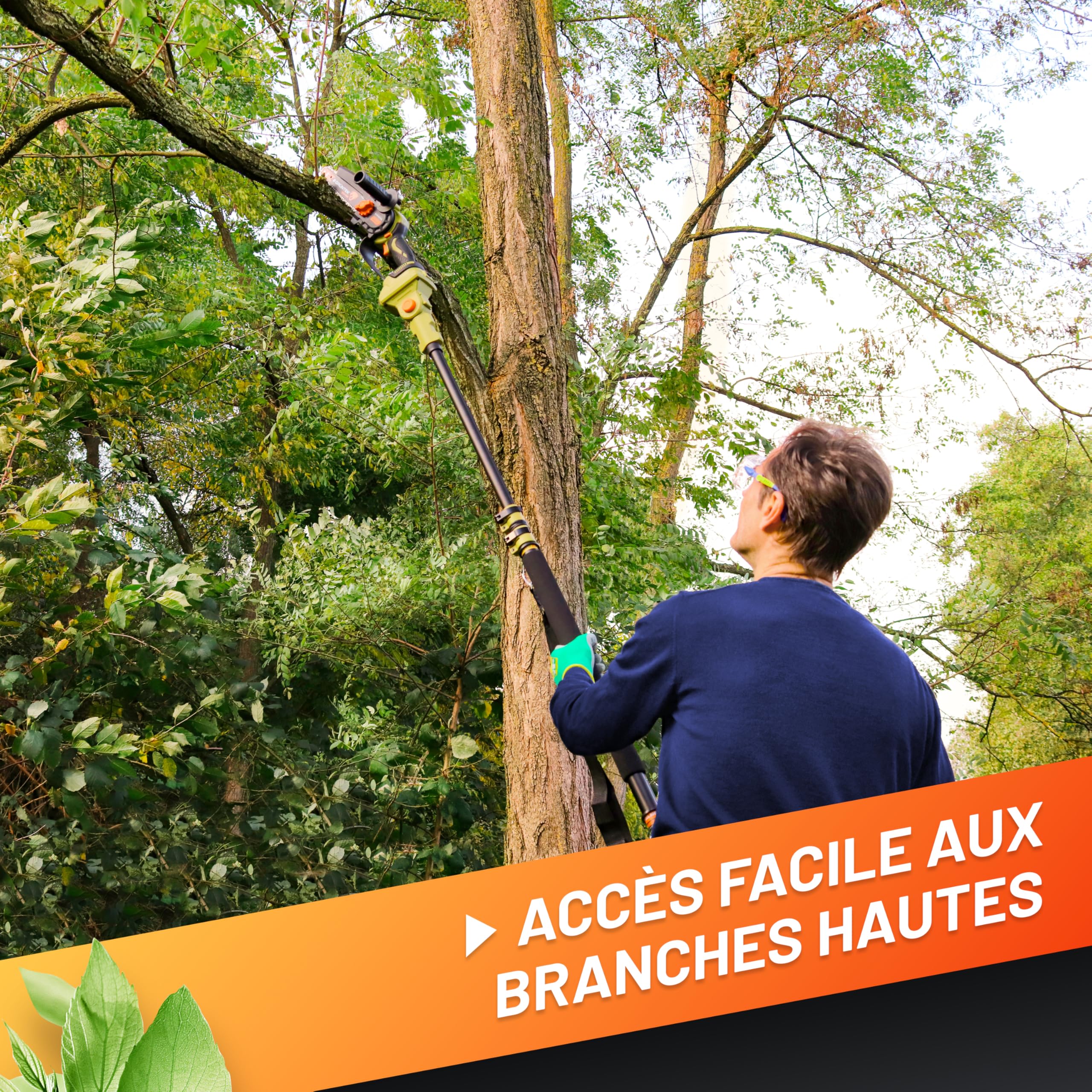 GRÜNTEK Scie Perche Télescopique – Rallonge Mini-Tronçonneuse et Rallonge Sécateur Électrique – Perche Tronçonneuse Aluminium 135-250 cm pour Élagage et Taille Branches en Hauteur