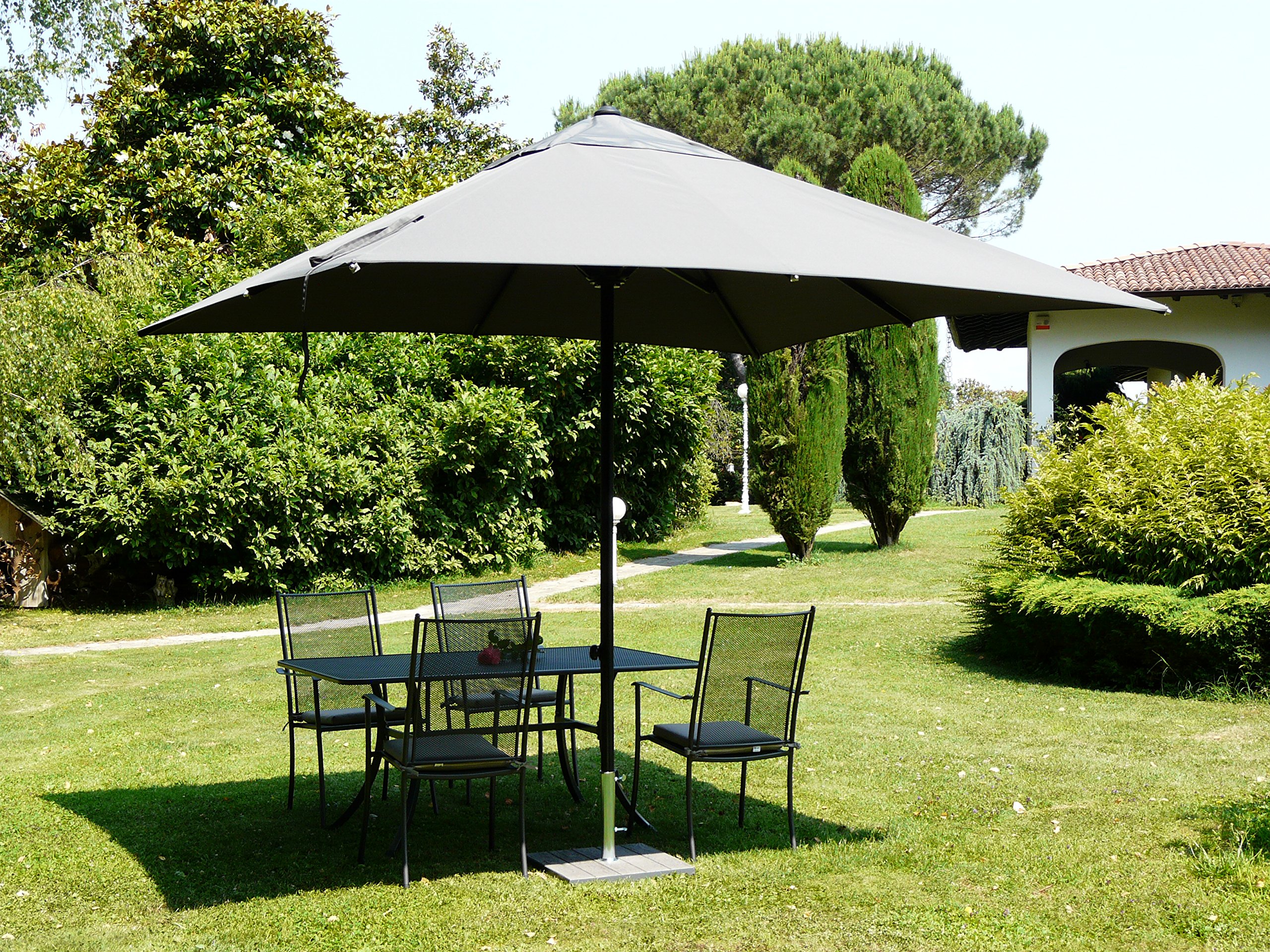 Maffei Art 139q Parapluie carré en tissu polyma imperméable Armature télescopique en aluminium Fabriqué en Italie Gris 300 x 300 cm