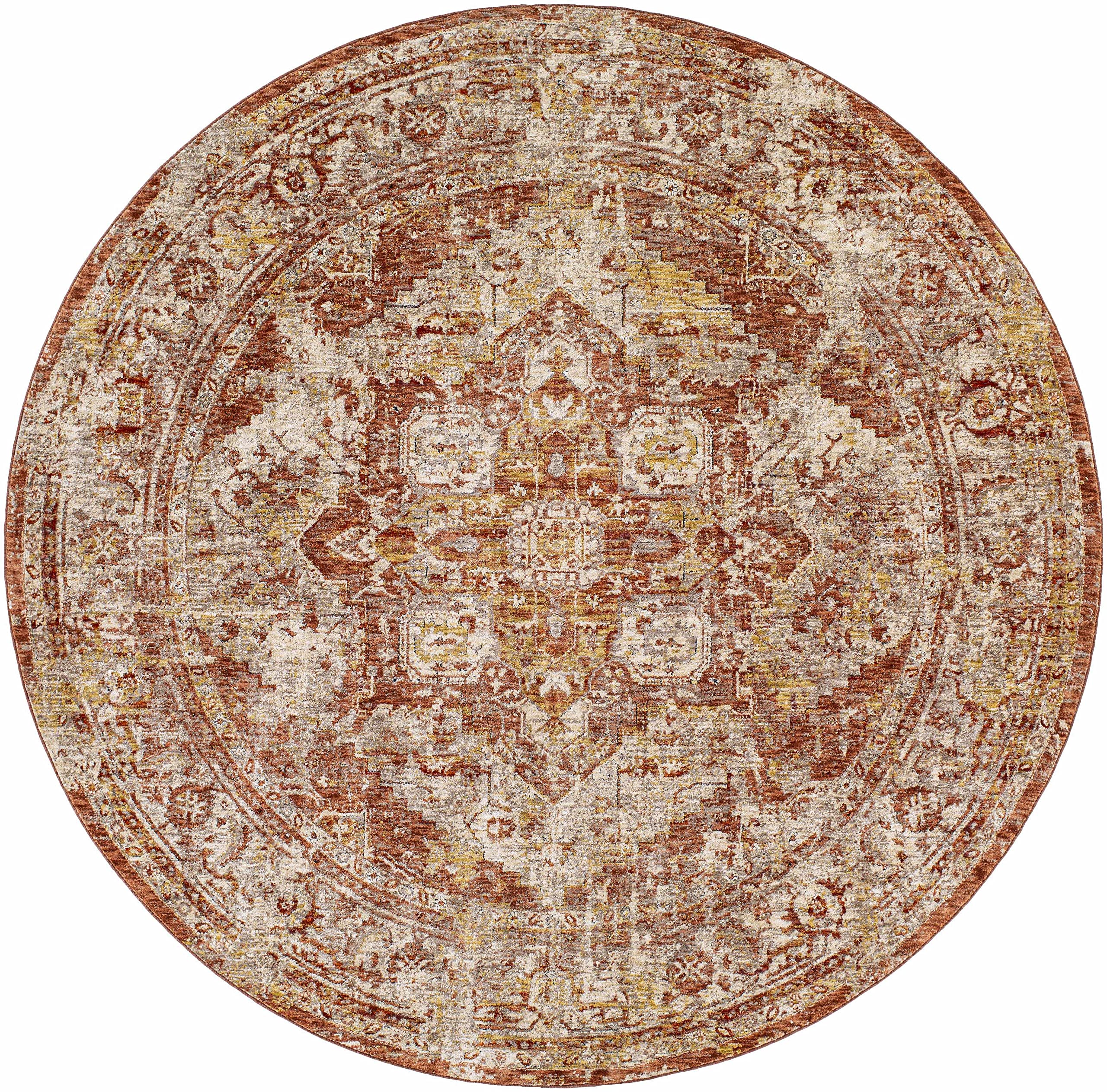 BoutiqueRugs Strathbogie Traditional Area Rug - Dusty Coral, Rust, Cream - 5'3" Round