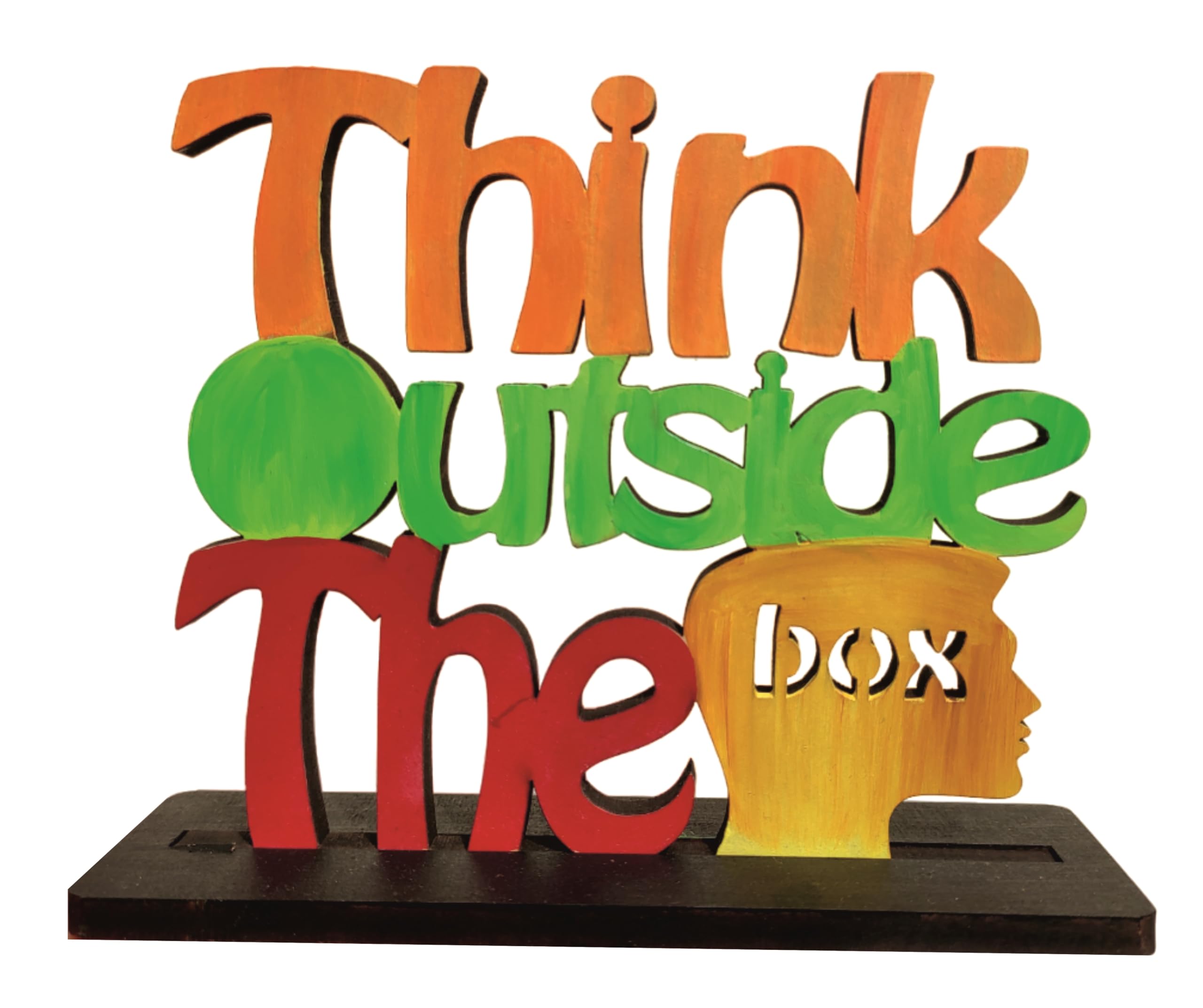 Varenyam Think Outside The Box Handmade Wooden Motivational Quotes Table Decor for Office Desk Showpiece | Home Decoration | Living Room | Bedroom | Study Table