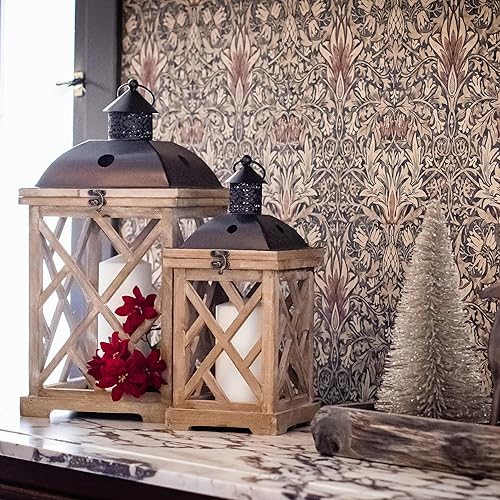 Miniatura 6 de Stonebriar Juego de faroles decorativos de madera para velas de huracán, uso como decoración para fiestas de cumpleaños, un centro de mesa de boda