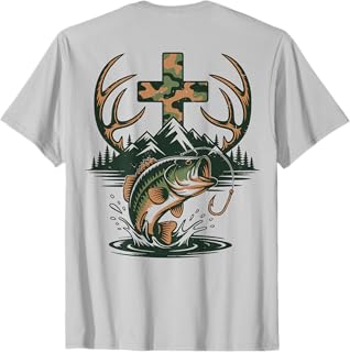 Youth Camo Faith Hunting Fishing Cross Fisherman Christian T-Shirt