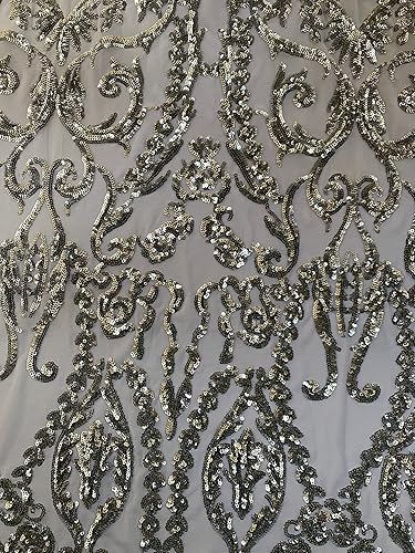 Miniatura 3 de Esmeralda - 10102 - Lentejuelas plateadas sobre tela de encaje de malla blanca