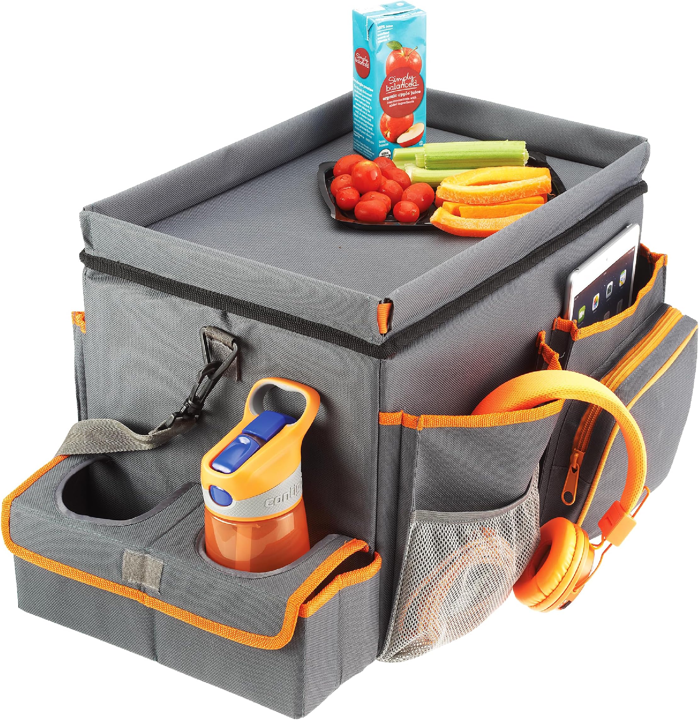 CarHop Car Seat Organizer - Front Seat Organizer for Driver and Back Seat Organizer for Kids with Cup Holders, Study Tray Lid, Side Pockets and Cooler or File Compartment (Gray)