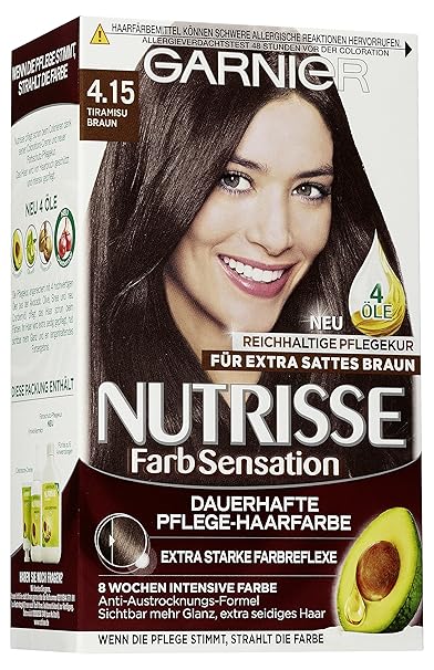garnier nutrisse cream coloration extra tiramisu brown 4 15 permanent hair dye with 3 nourishing oils 3 x 1 piece