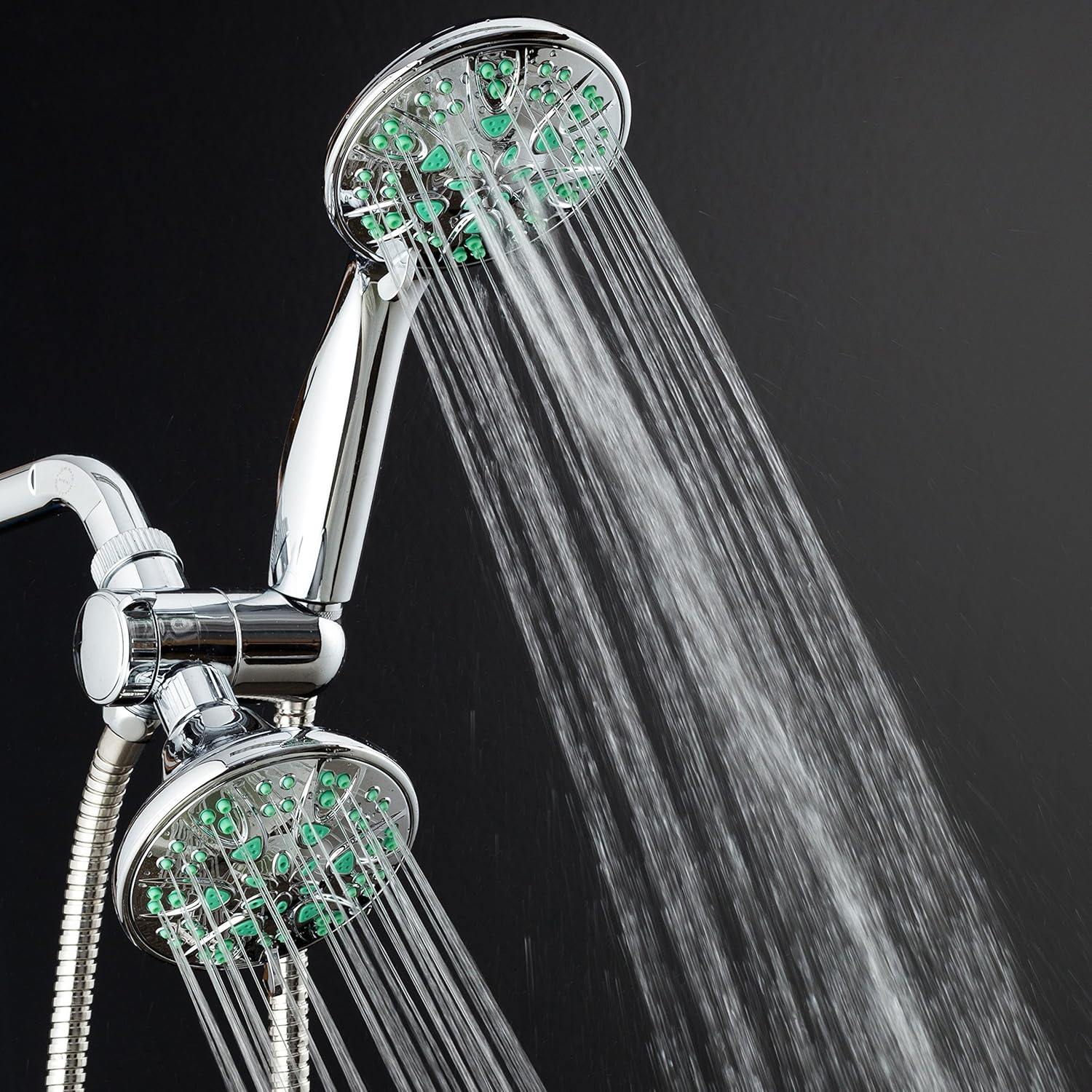AquaDance Antimicrobial/Anti-Clog High-Pressure 30-setting Dual Head Combination Shower with Microban Nozzle Protection From Growth of Mold, Mildew & Bacteria for a Healthier Shower– Coral Green, 4 In