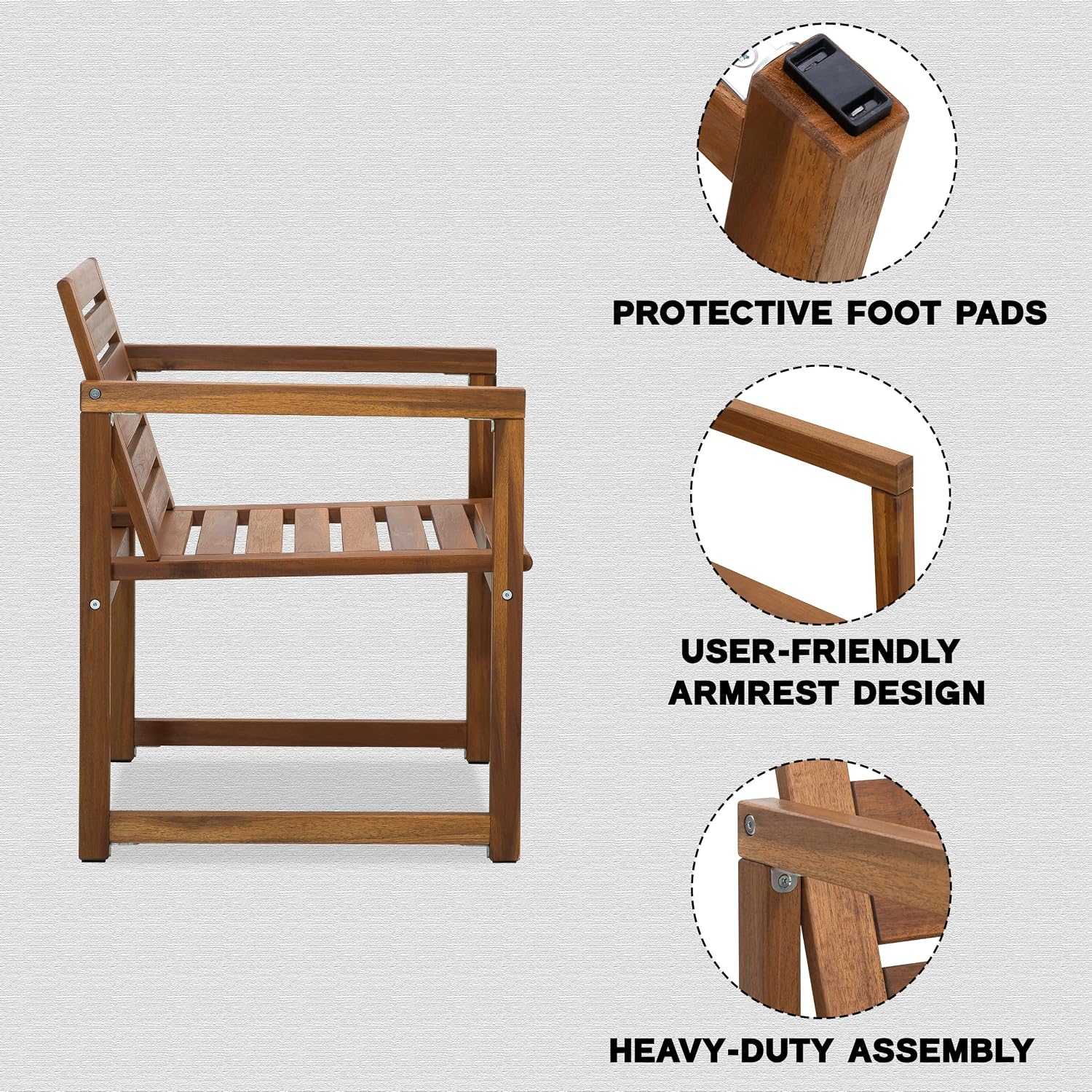VICTORY RELAX Wooden Armchair Set 2 for Patio & Outdoor - Natural Acacia Wood - Modern Design, Comfortable Reading & Relaxing Chairs, Also Great as Accent Chairs - 22x24x30 Inches