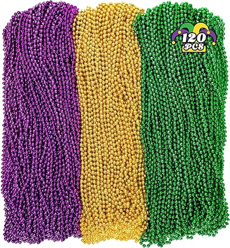 120 cuentas de Mardi Gras, collar de cuentas de 33 pulgadas, accesorios de Mardi Gras morado, dorado y verde, collares de disfraz de fiesta, mantas disponible en Yaxa Venezuela