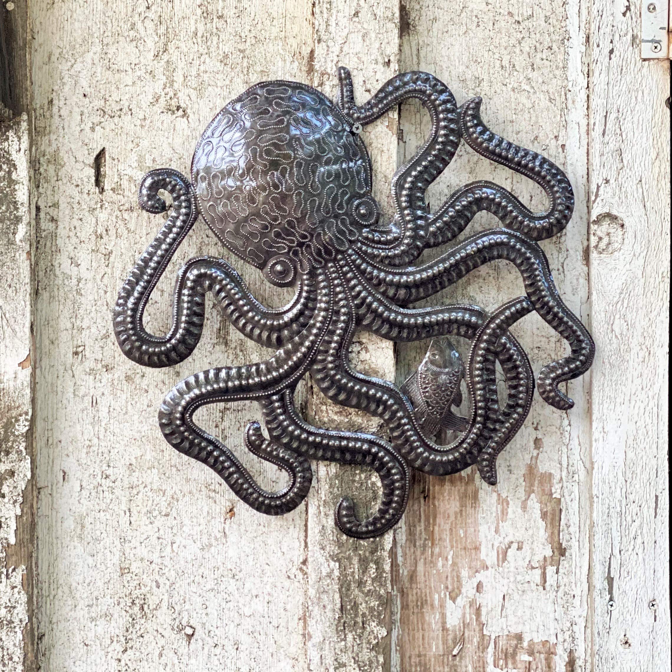 Vercraft Oktopus Wanddekoration Aus Holz – 3-tlg. Set In Blau, Nautischer Deko Für Wohnung & Bad