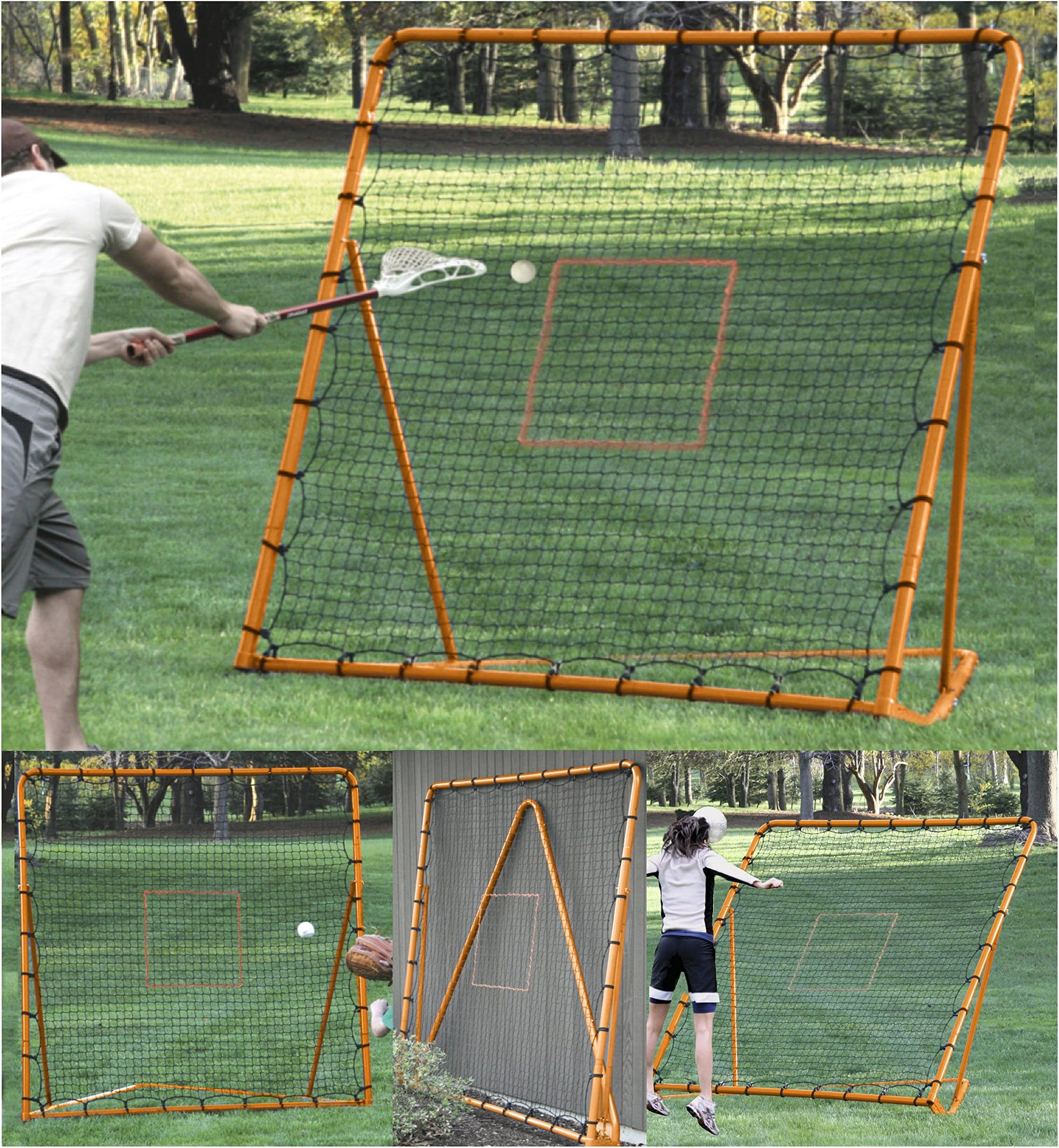 EZGoal Pro Lacrosse Folding Throwback Rebounder, Orange, 6'X6'