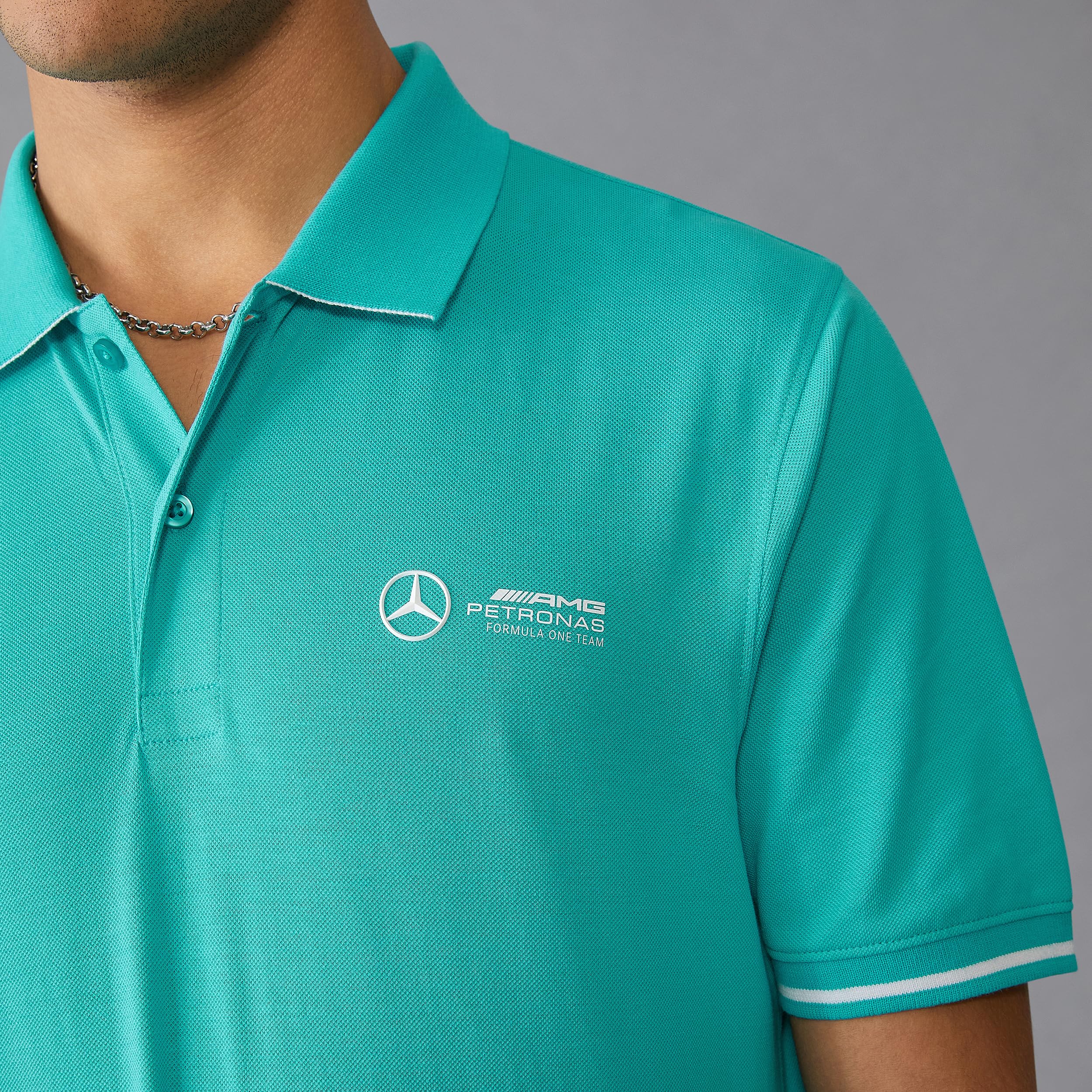 Mercedes AMG Petronas Polo F1 pour Hommes avec Logo de l'équipe en 3D - Bleu Turquoise - Taille: M