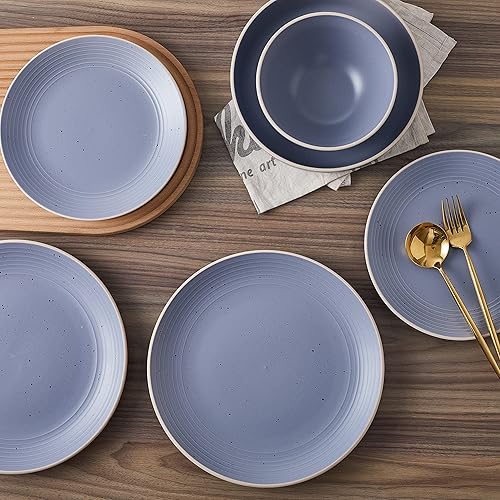 Miniatura 3 de Stone Lain Lauren Stoneware - Juego de vajilla redonda de 32 piezas, color gris claro