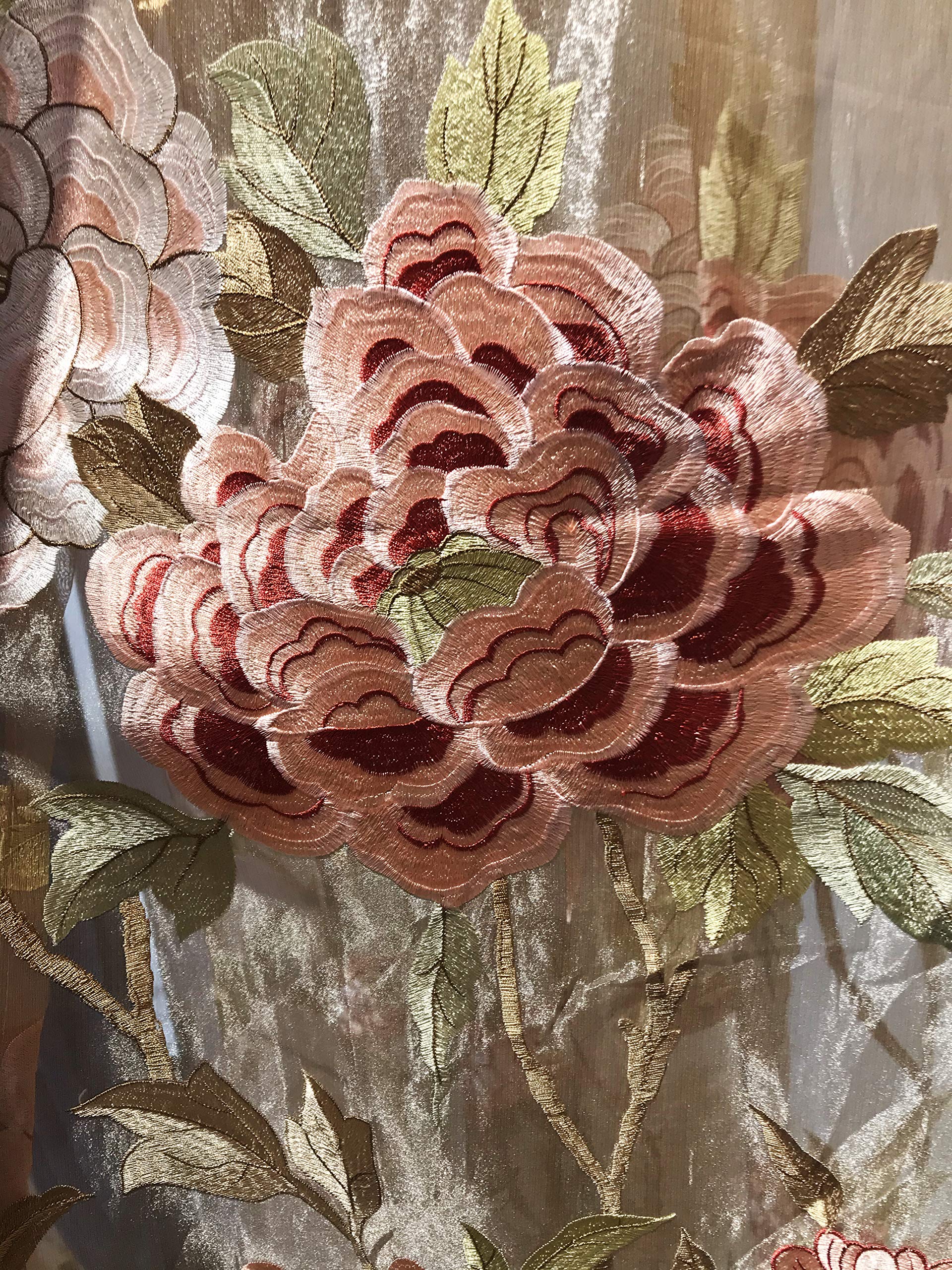 Lactraum Sarah Bernhardt Rideau de salon avec œillets Violet transparent Motif pivoine 200 x 245 cm (l x h)