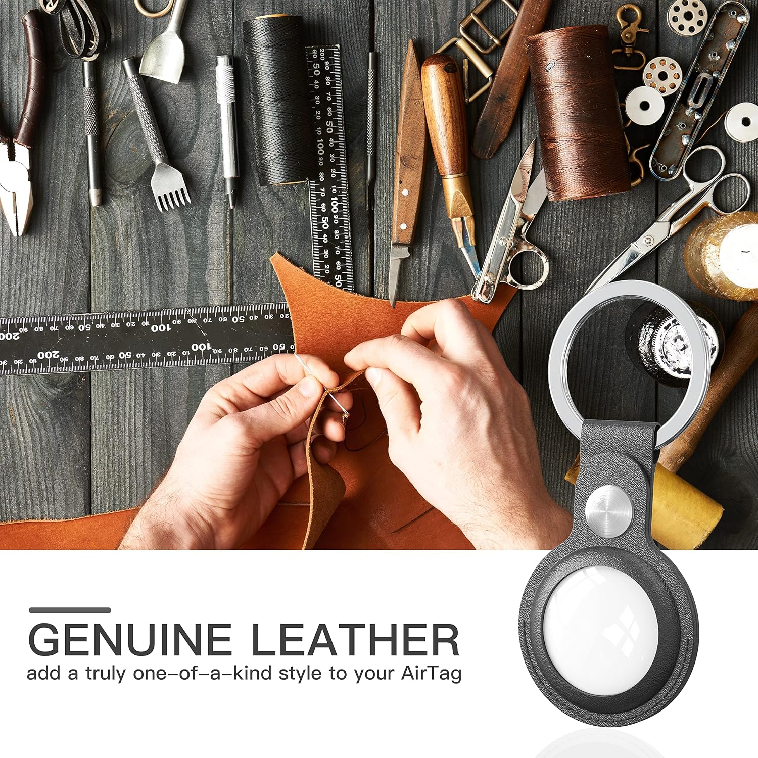 winsinn genuine leather for airtag holder airtag keychain air tag case compatible with apple new airtag dog collar orange