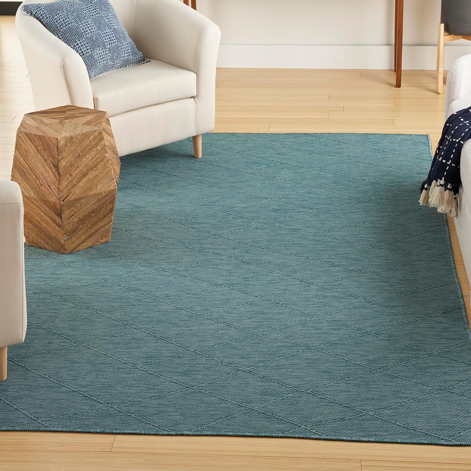 Nourison Home Washable Solutions Indoor/Outdoor Aqua 4' x 6' Area Rug, Easy Cleaning, Non Shedding, Bed Room, Living Room, Dining Room, Backyard, Deck, Patio (4x6)
