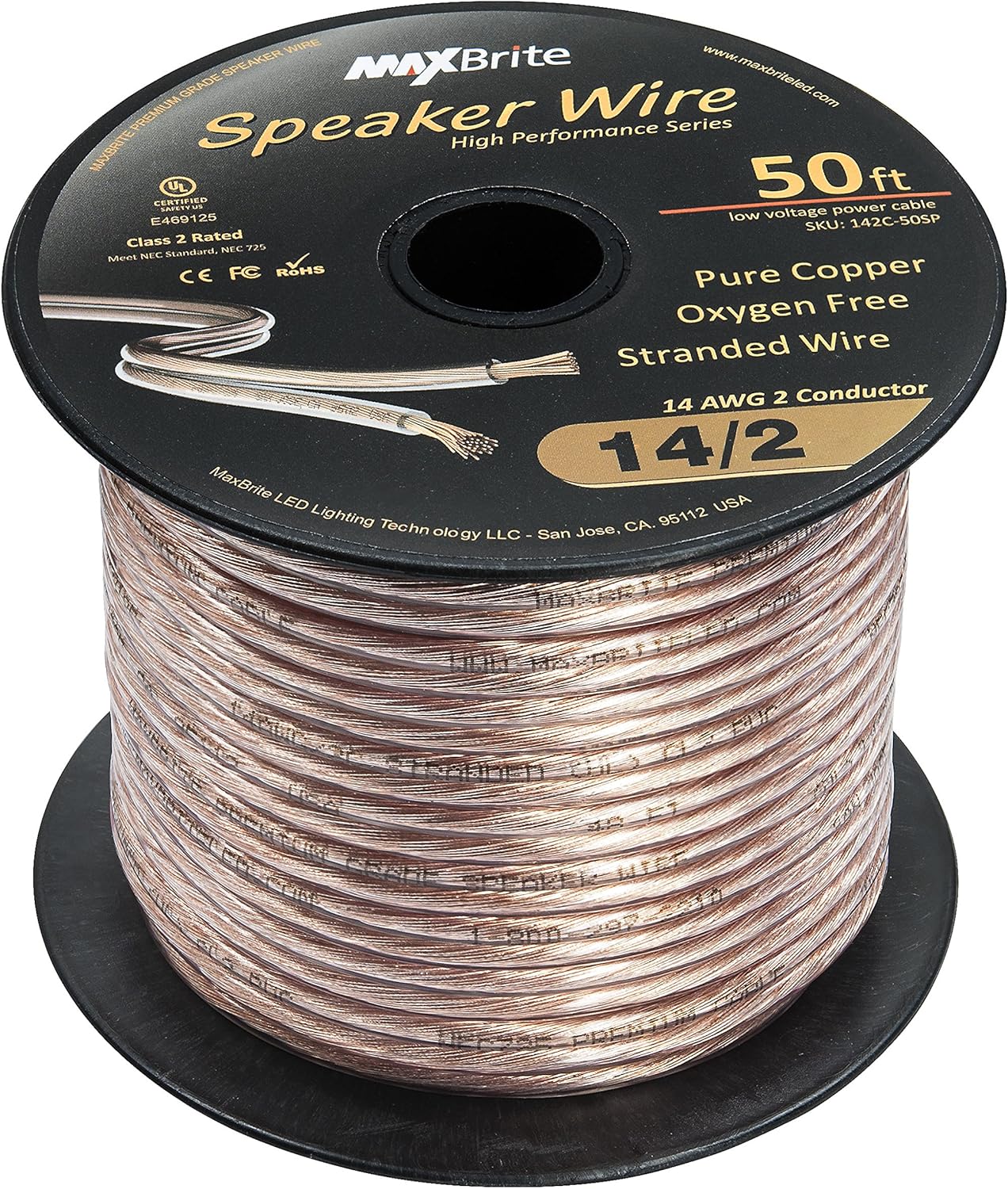 50 ft. Spool High Performance 14 Gauge Speaker Wire, Oxygen Free Pure Copper - UL Listed Class 2 - Image 2