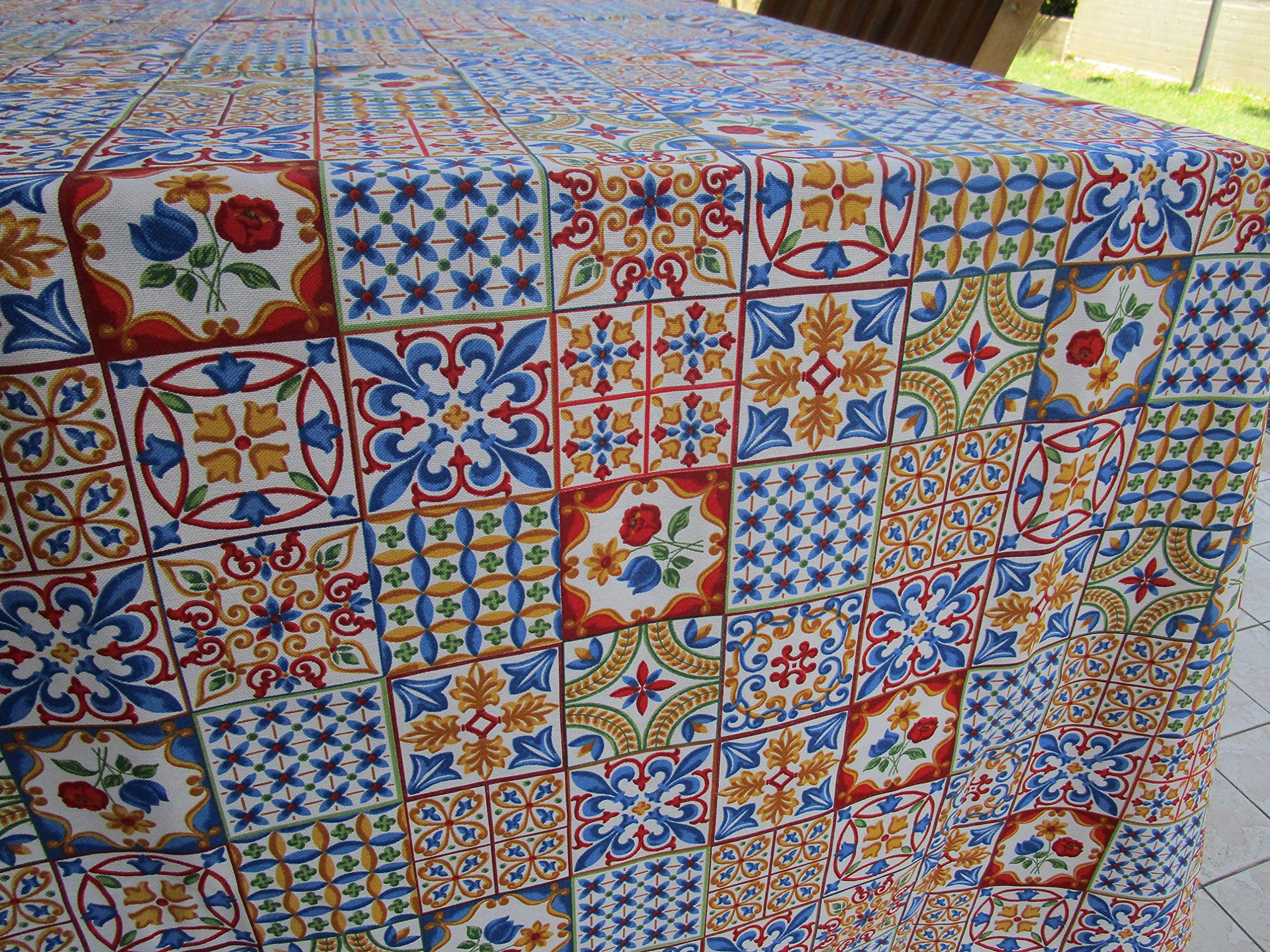 Tovaglia Rettangolare Fantasia MAIOLICA Blu 140x240 Cm - 80% Cotone E 20% Poliestere - Made In Italy