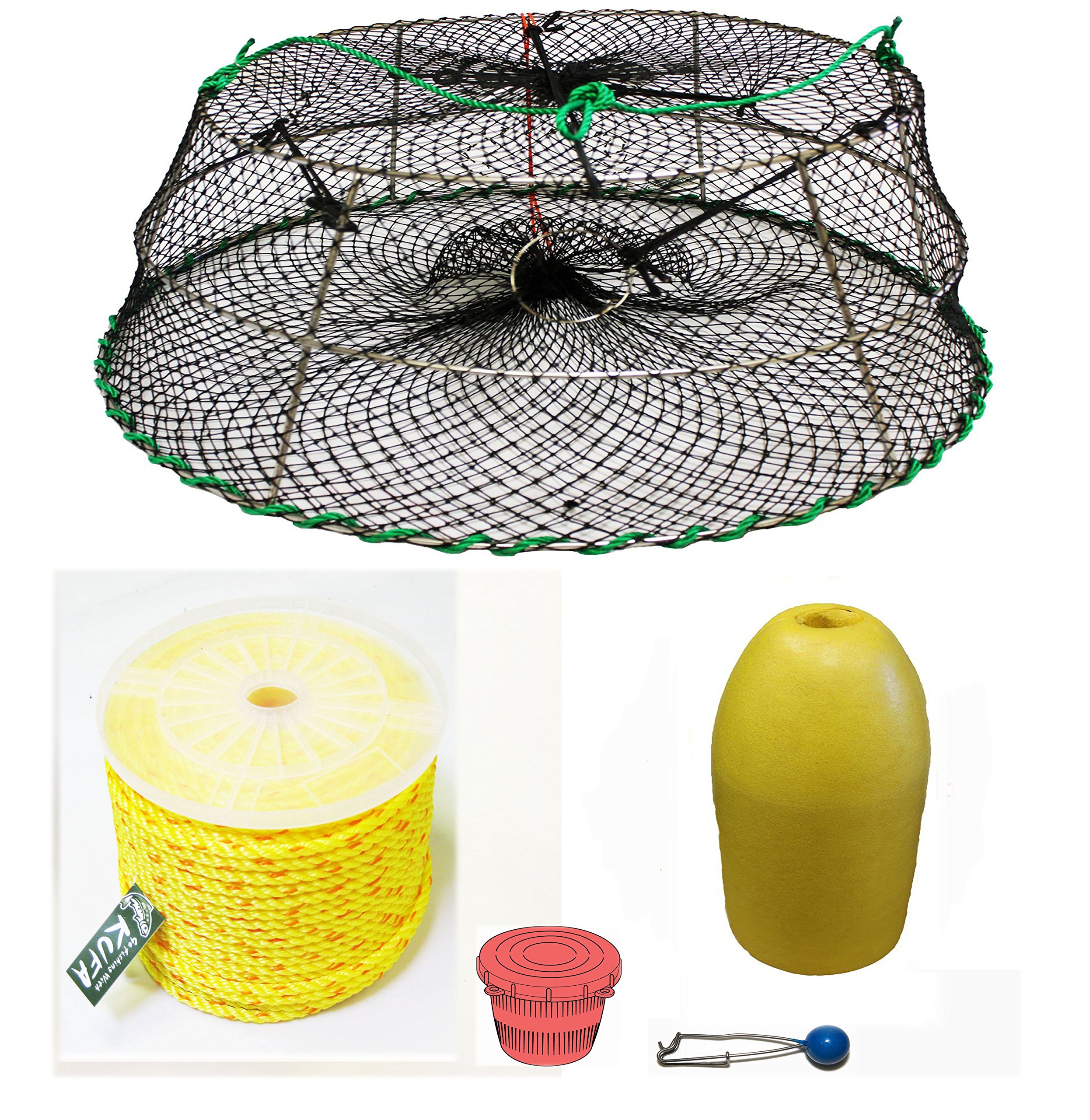 KUFA Sports Tower Style Prawn Trap with 400' Rope, Yellow Float and Vented Bait Jar Combo (CT77+PP4+F11Y+TW10+HB5)