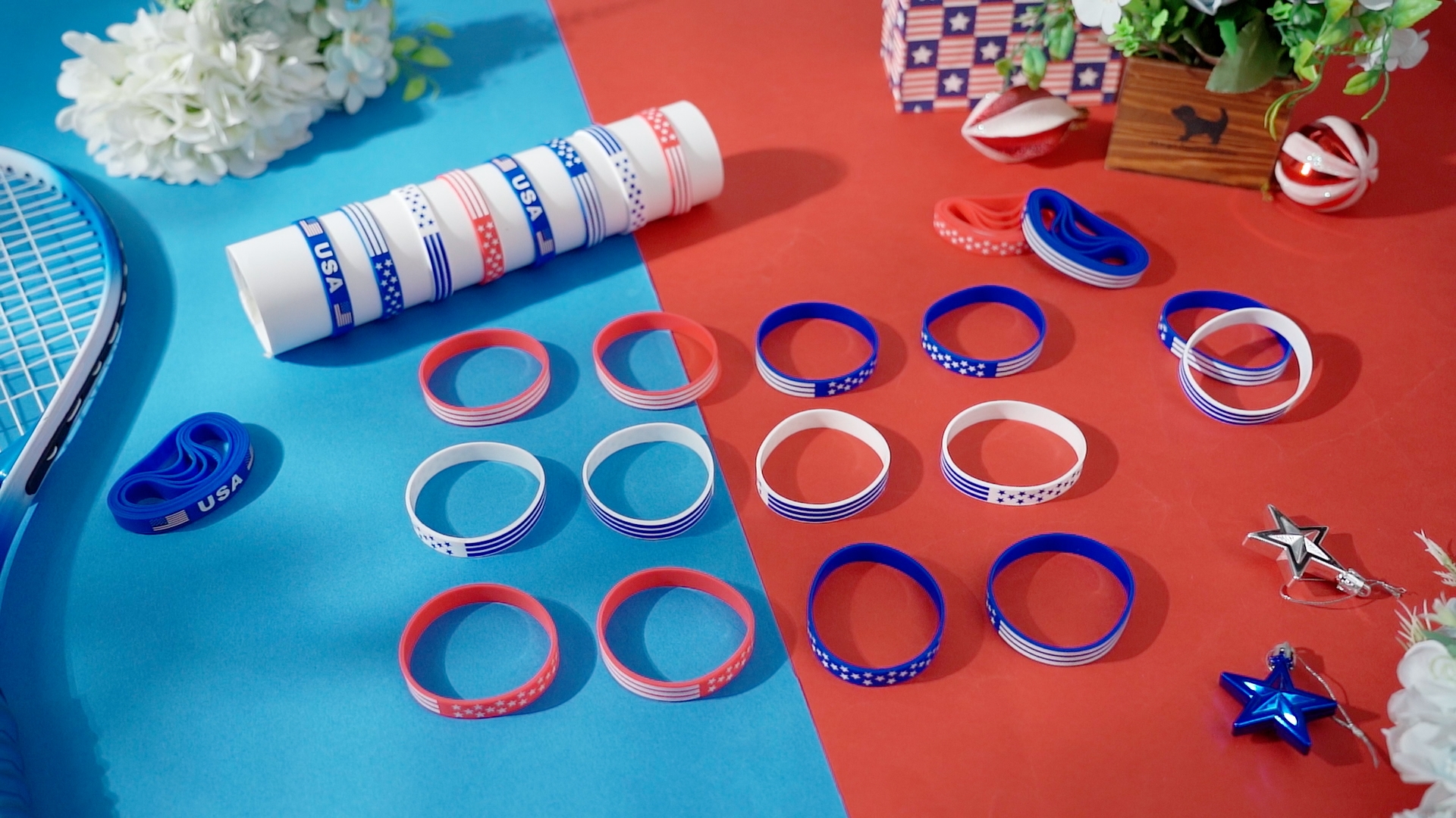 Bracciali Elastico 4 Luglio A Tema Americano - Perline Heishi E Vetro, Rosso Bianco Blu, Impilabili, Gioielli Patriottici Per Donna E Ragazza