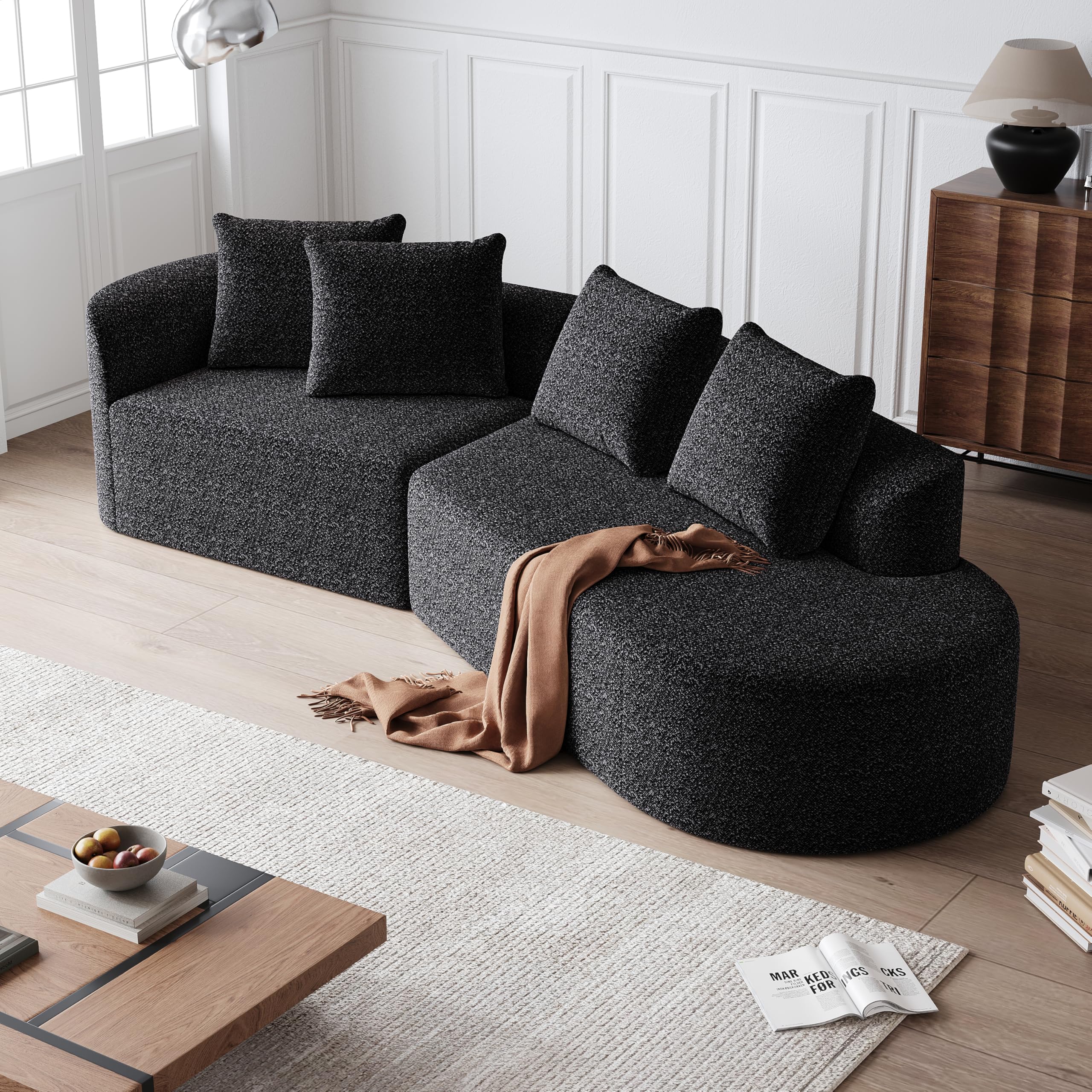 112-Inch Oversized Curved 4 Seaters Sofa,Floor Modular Sectional Right Facing Lounge Sofa Couch,Chenille Cloud Couch Oversized Curved Tight Backrest Sofa&Couch with 4 Pillows