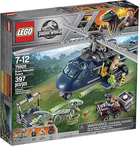 Miniatura 4 de LEGO Jurassic World Helicopter Pursuit - Kit de construcción de helicóptero, azul, 75928 (397 piezas), Estándar, Multicolor