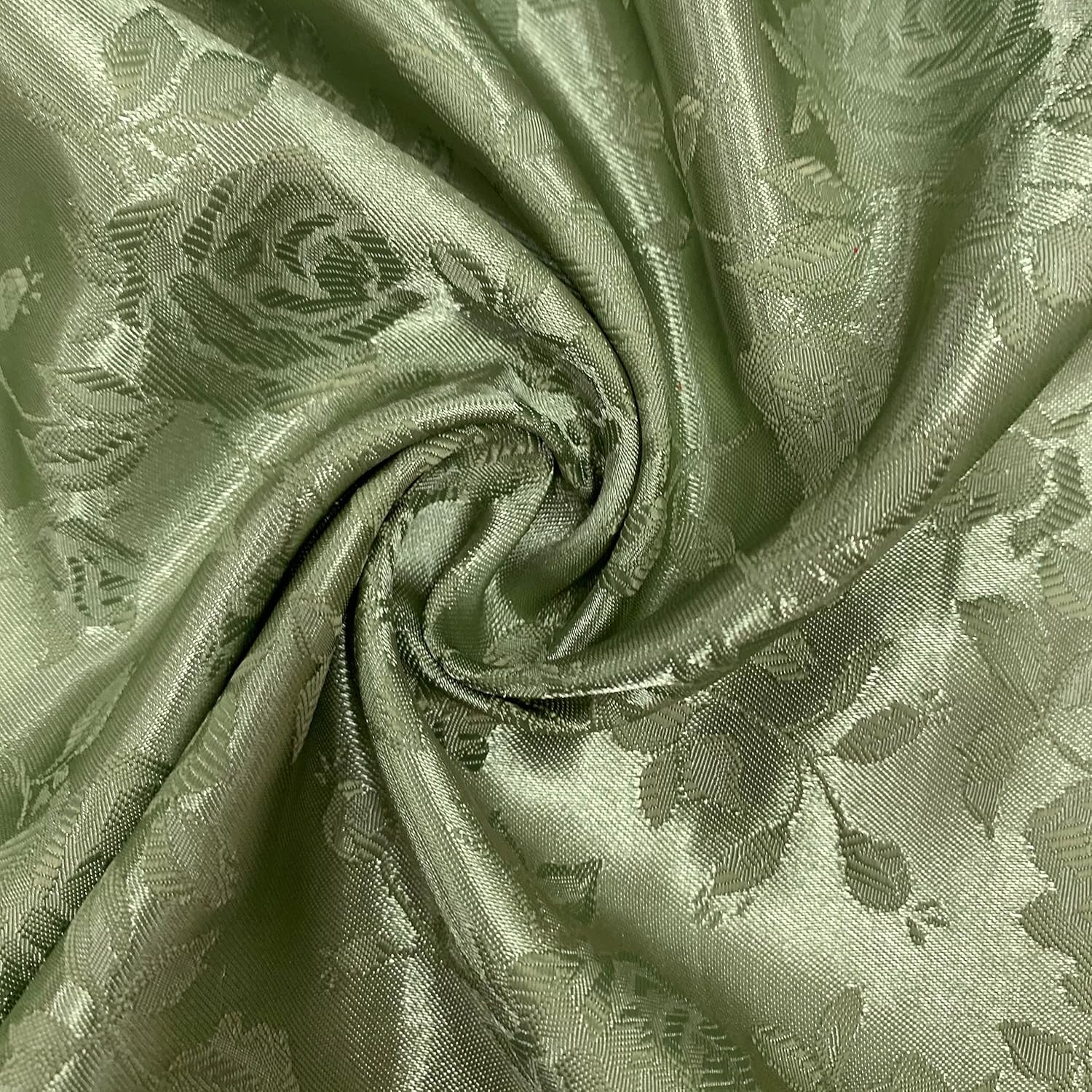 Kayla Light Olive Polyester Floral Jacquard Brocade Satin Fabric by The Yard - 10004