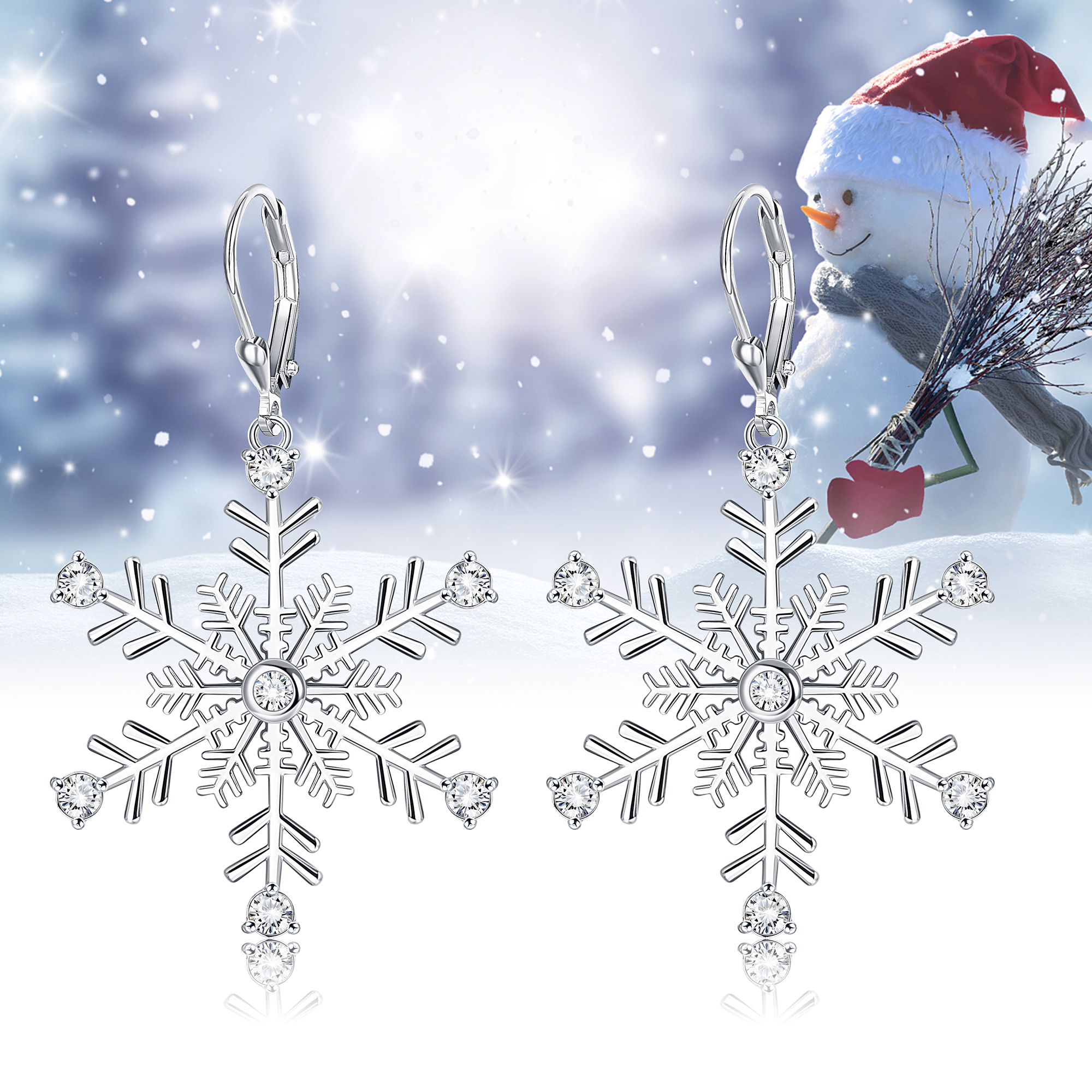 Orecchini A Fiocco Di Neve In Argento Sterling 925 Con CZ - Pendenti A Goccia Per Natale, Ipoallergenici, Regalo Per Donna