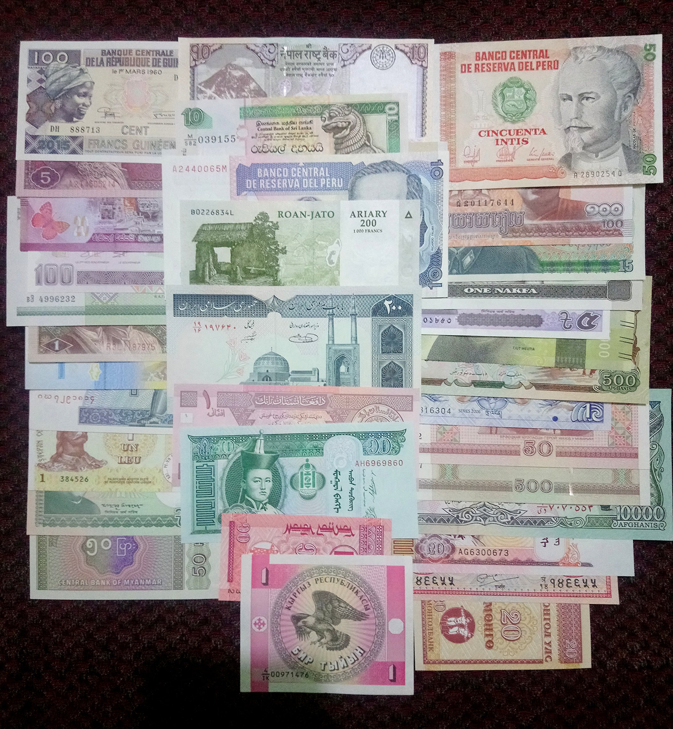 Arunrajsofia 15 Different World Wide Foreign Currency Bank Notes Rare Collection (Brown)