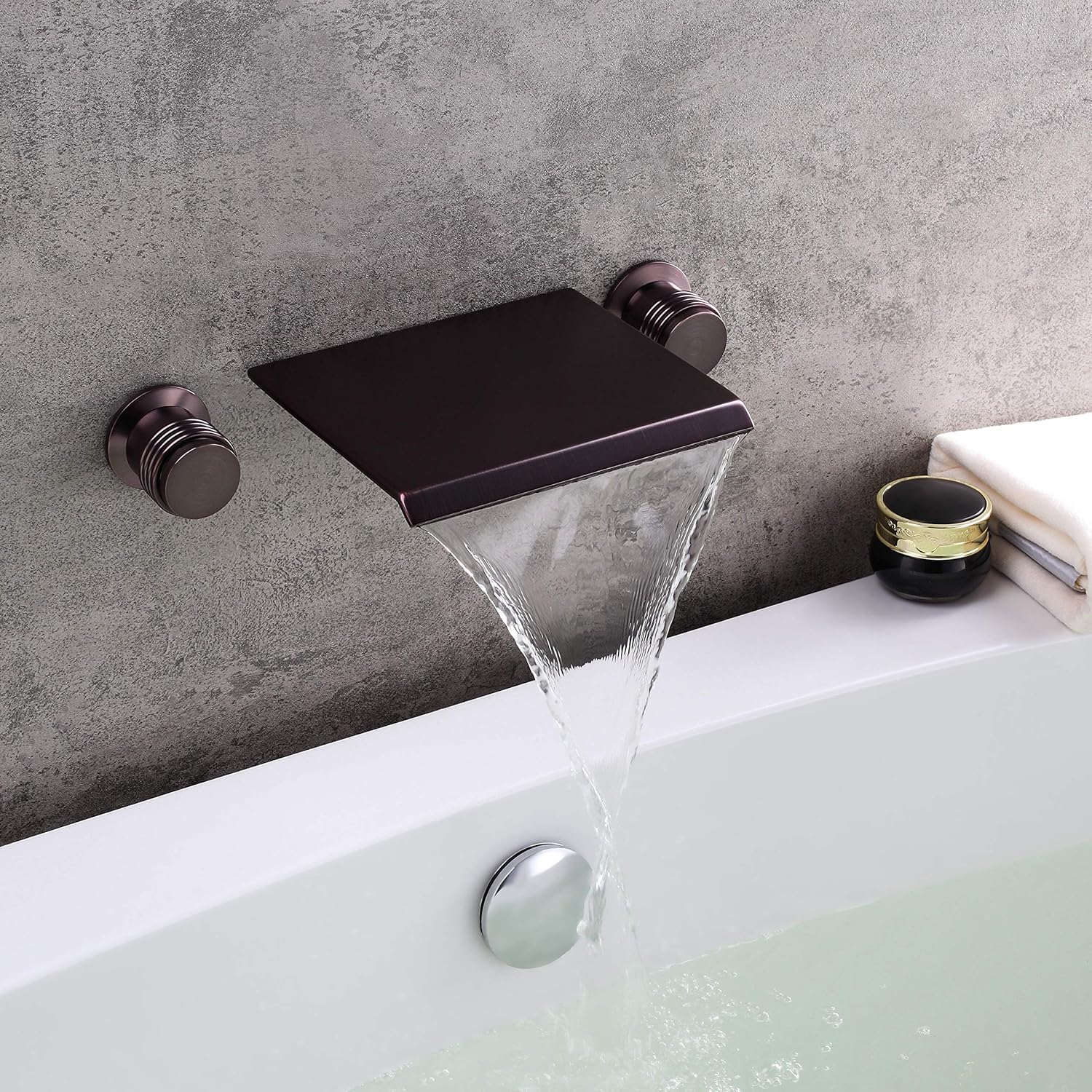Creative Product KunMai Waterfall Wall Mounted ORB Bathtub Filler Faucet with Double Handles in Oil Rubbed Bronze